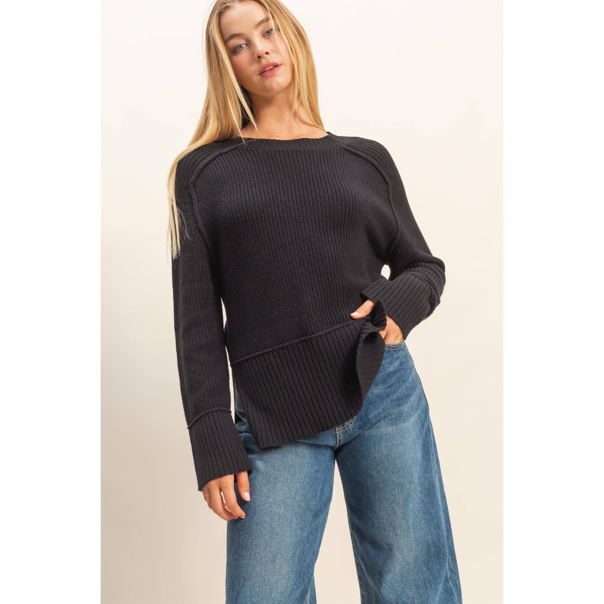 Raglan Long Sleeve Side Slit Sweater - The Elevated Hippie