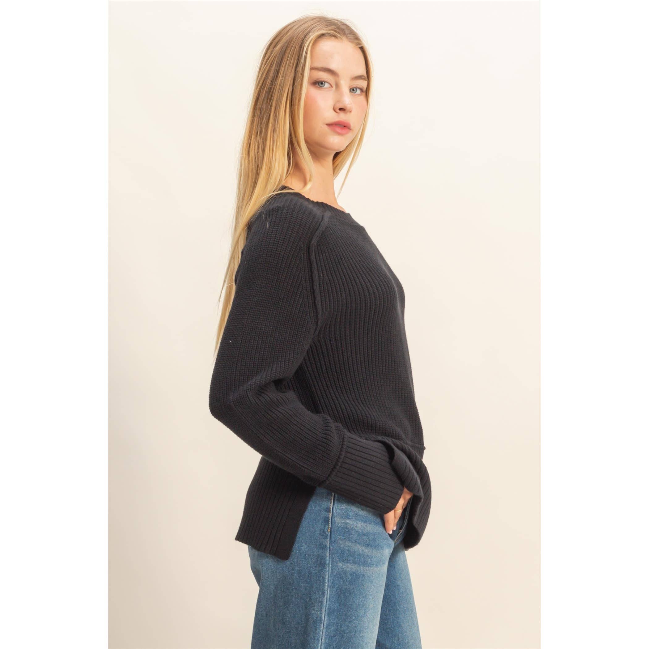 Raglan Long Sleeve Side Slit Sweater - The Elevated Hippie