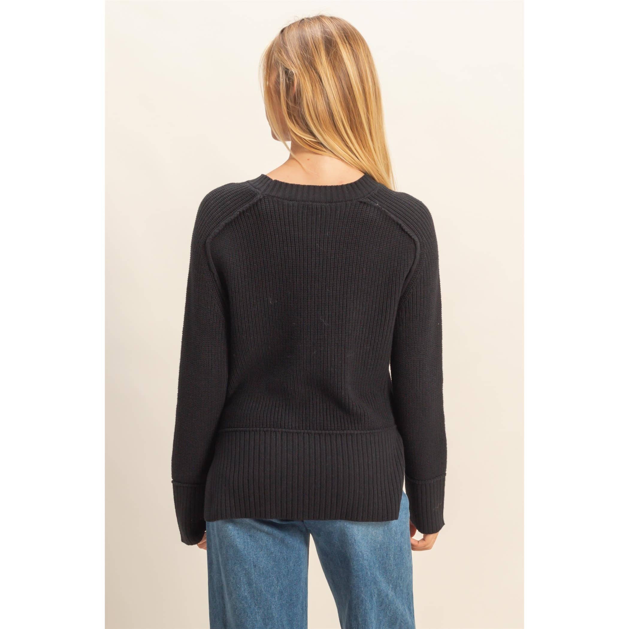 Raglan Long Sleeve Side Slit Sweater - The Elevated Hippie