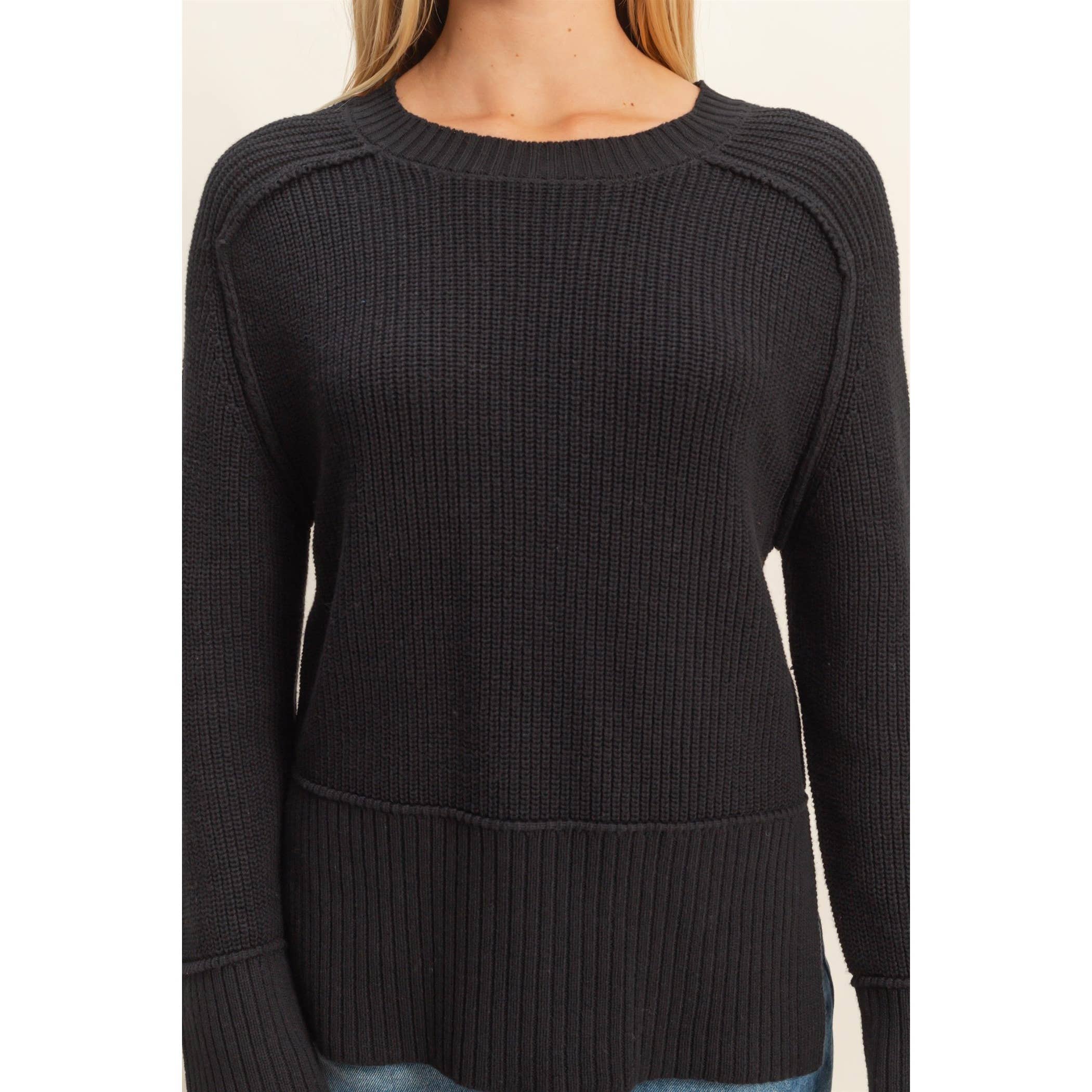 Raglan Long Sleeve Side Slit Sweater - The Elevated Hippie