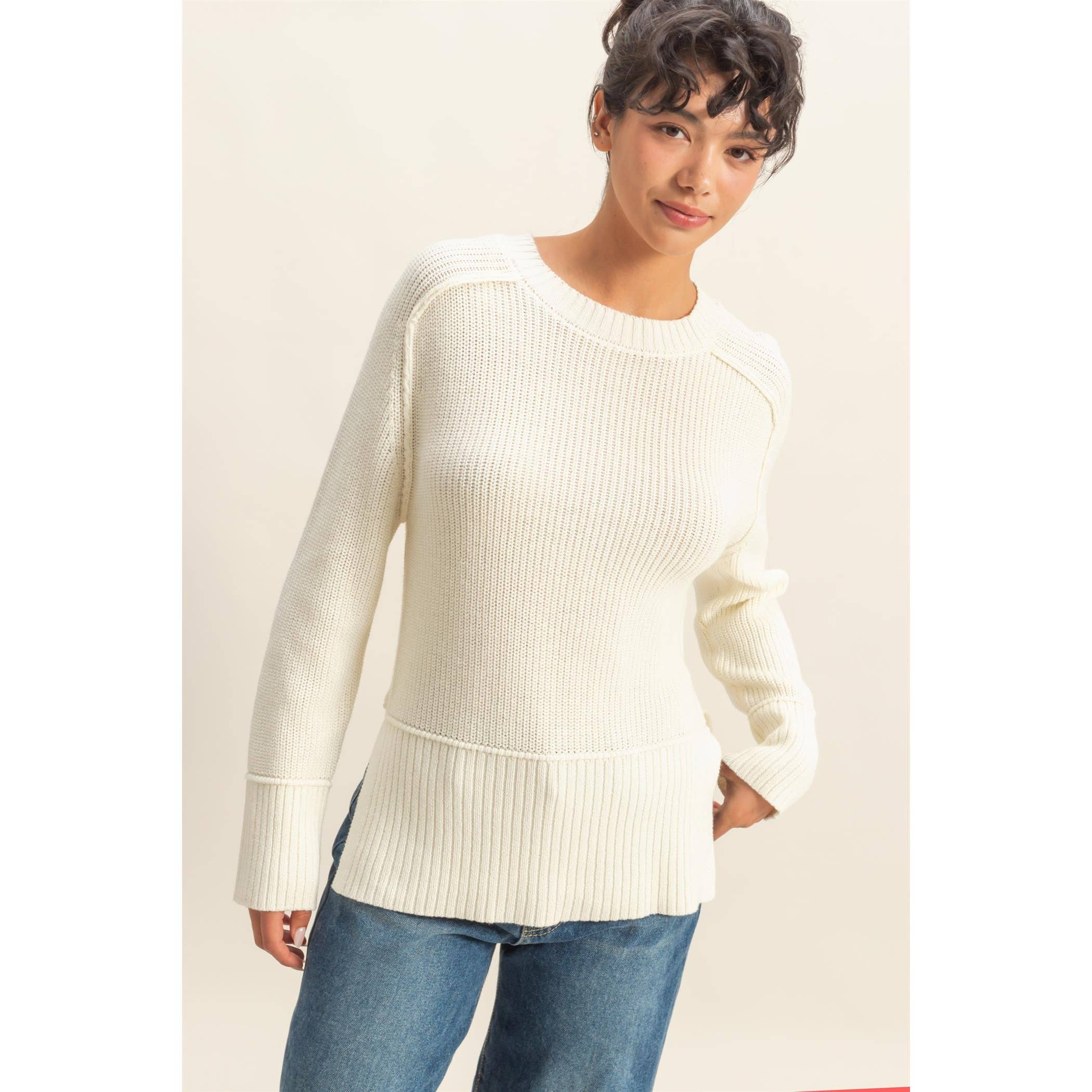 Raglan Long Sleeve Side Slit Sweater - The Elevated Hippie