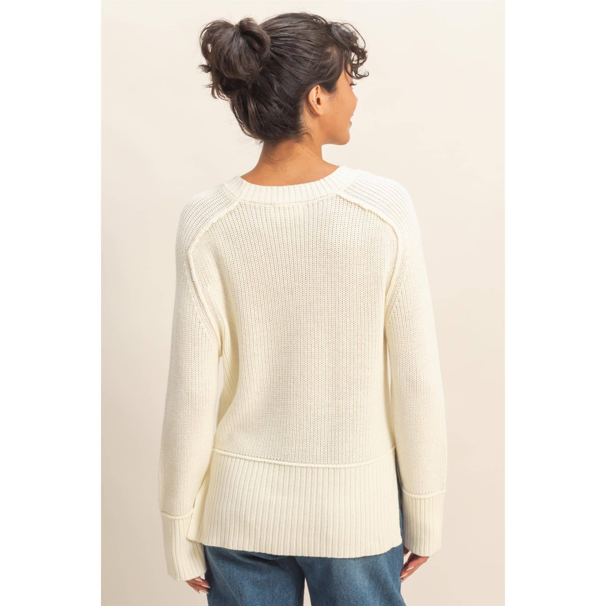 Raglan Long Sleeve Side Slit Sweater - The Elevated Hippie