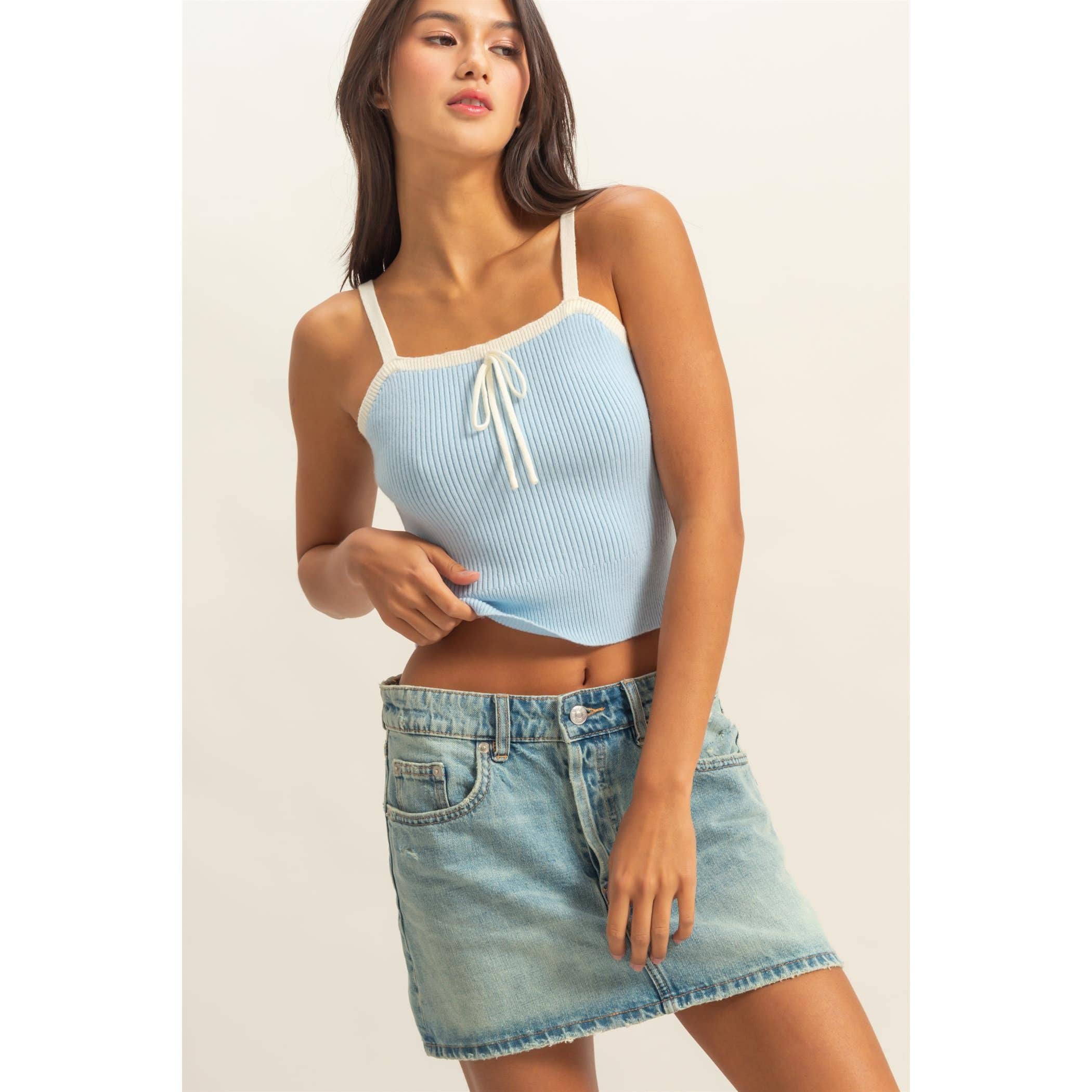 Square Neck Crop Ribbon Knit Top - The Elevated Hippie