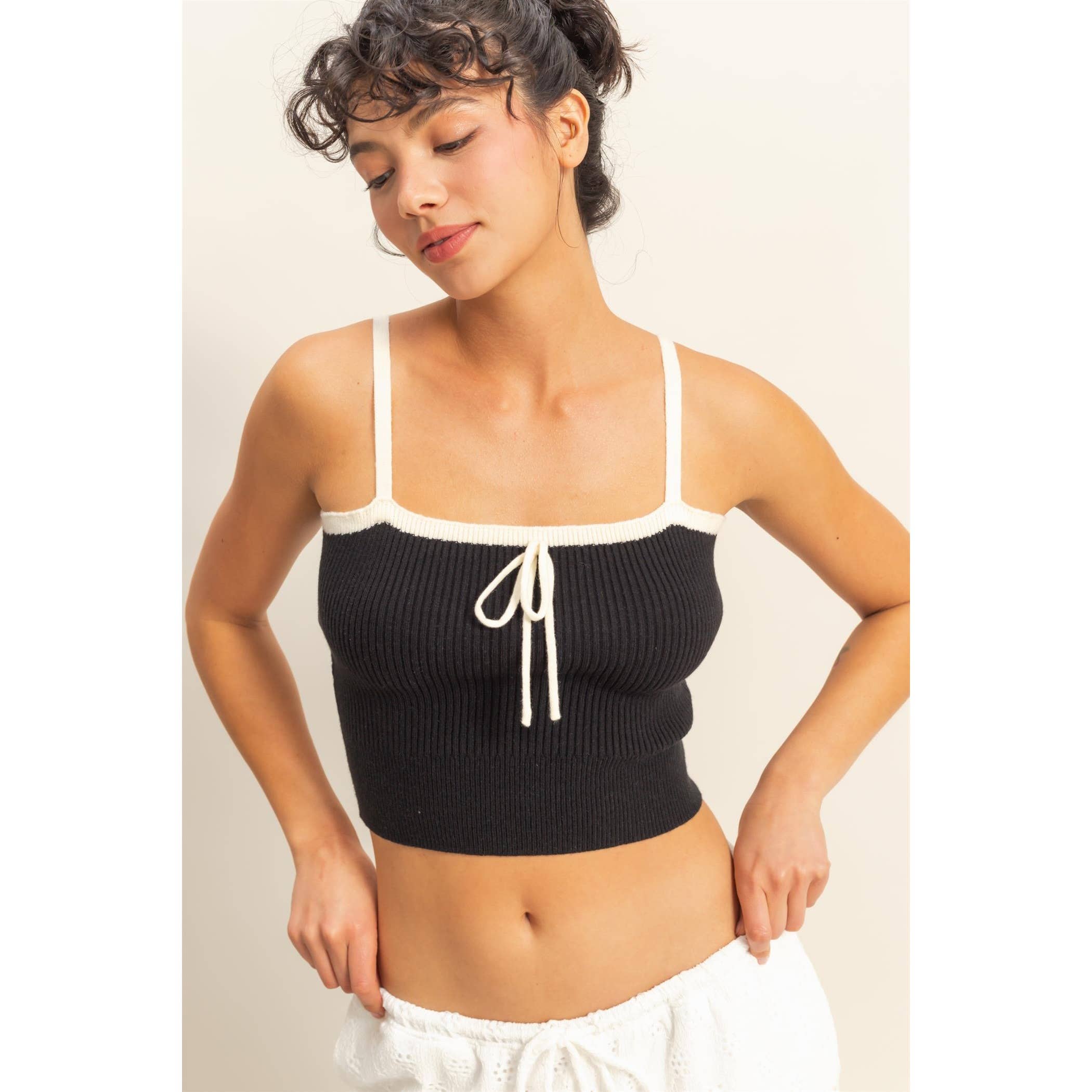 Square Neck Crop Ribbon Knit Top - The Elevated Hippie