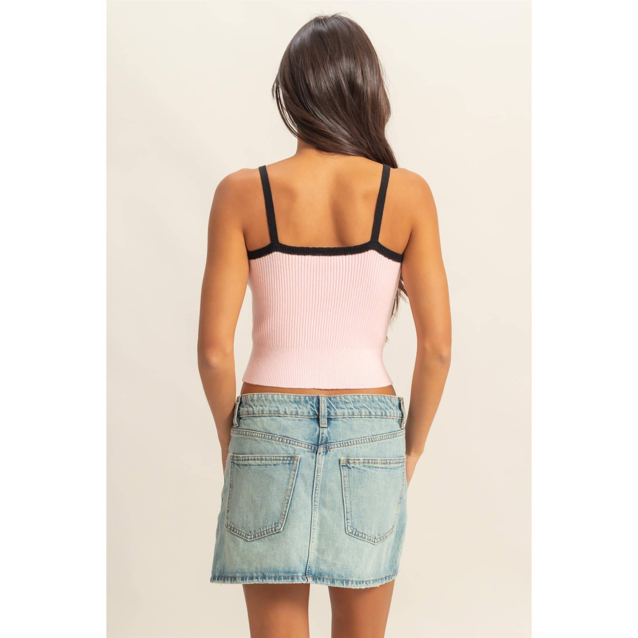 Square Neck Crop Ribbon Knit Top - The Elevated Hippie