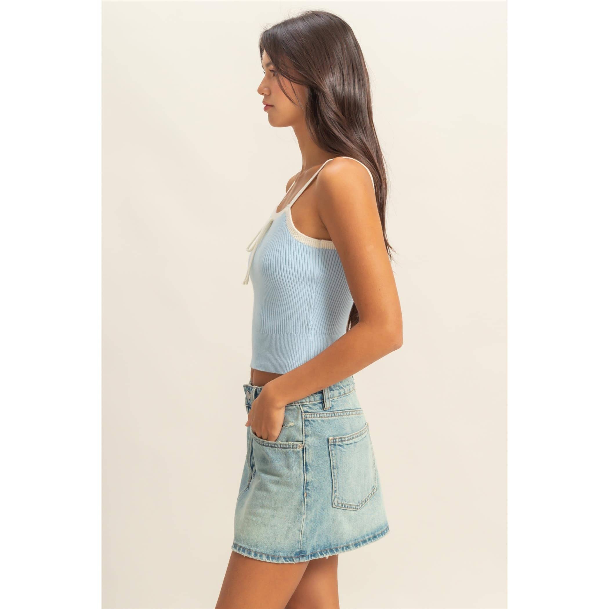 Square Neck Crop Ribbon Knit Top - The Elevated Hippie