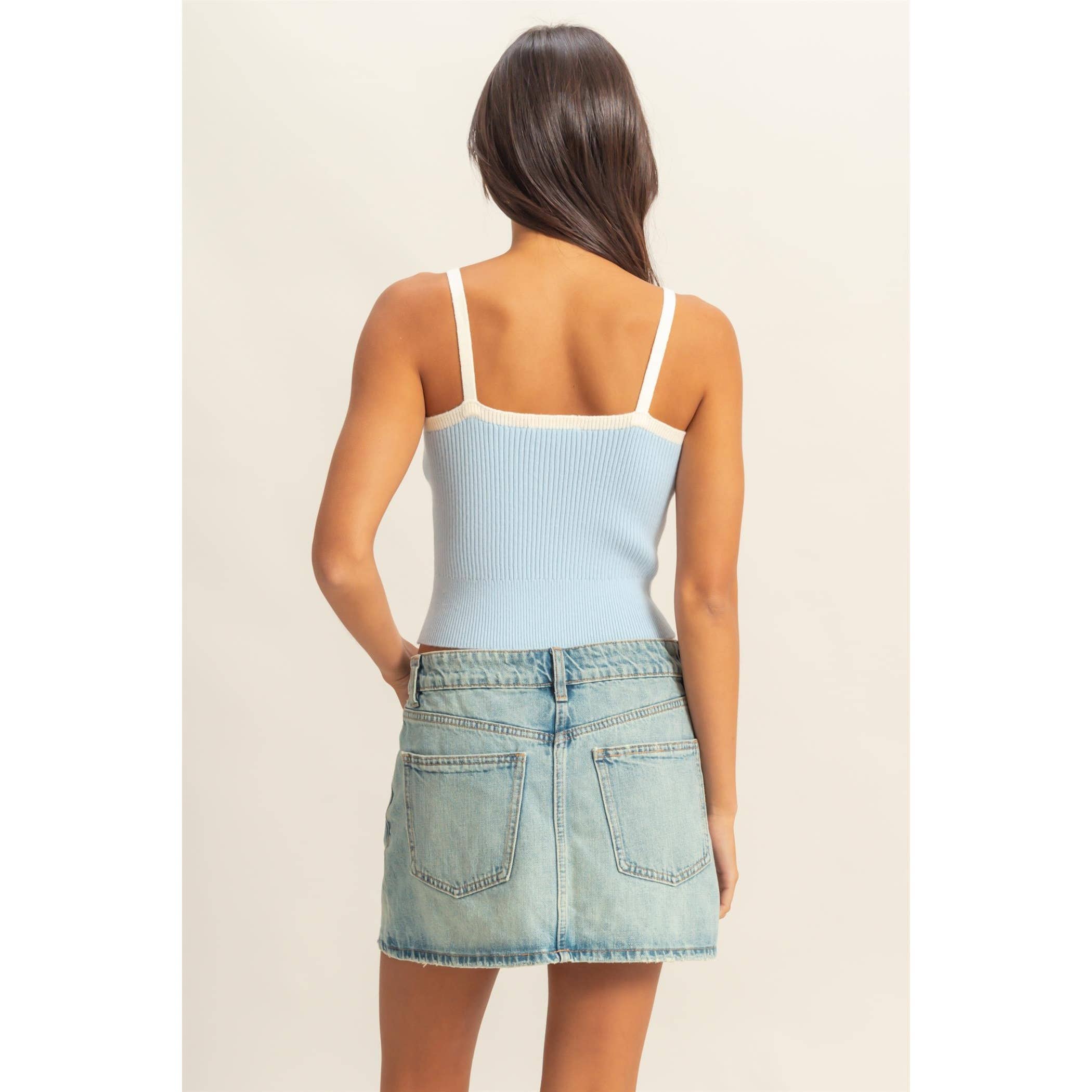 Square Neck Crop Ribbon Knit Top - The Elevated Hippie