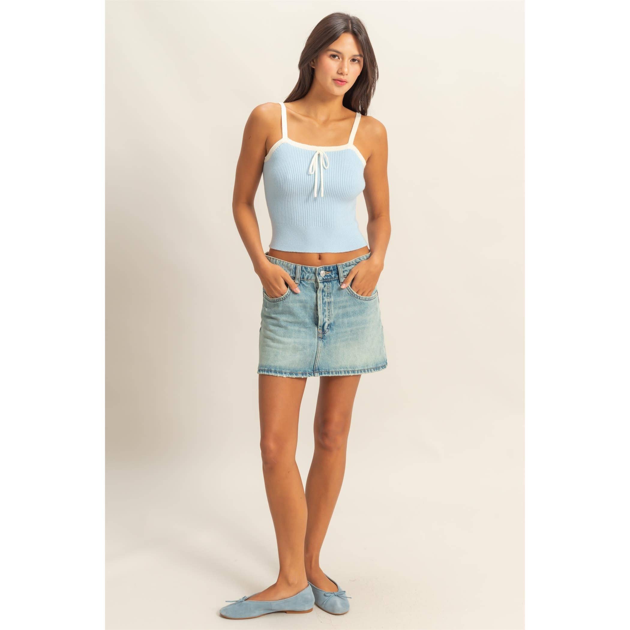 Square Neck Crop Ribbon Knit Top - The Elevated Hippie