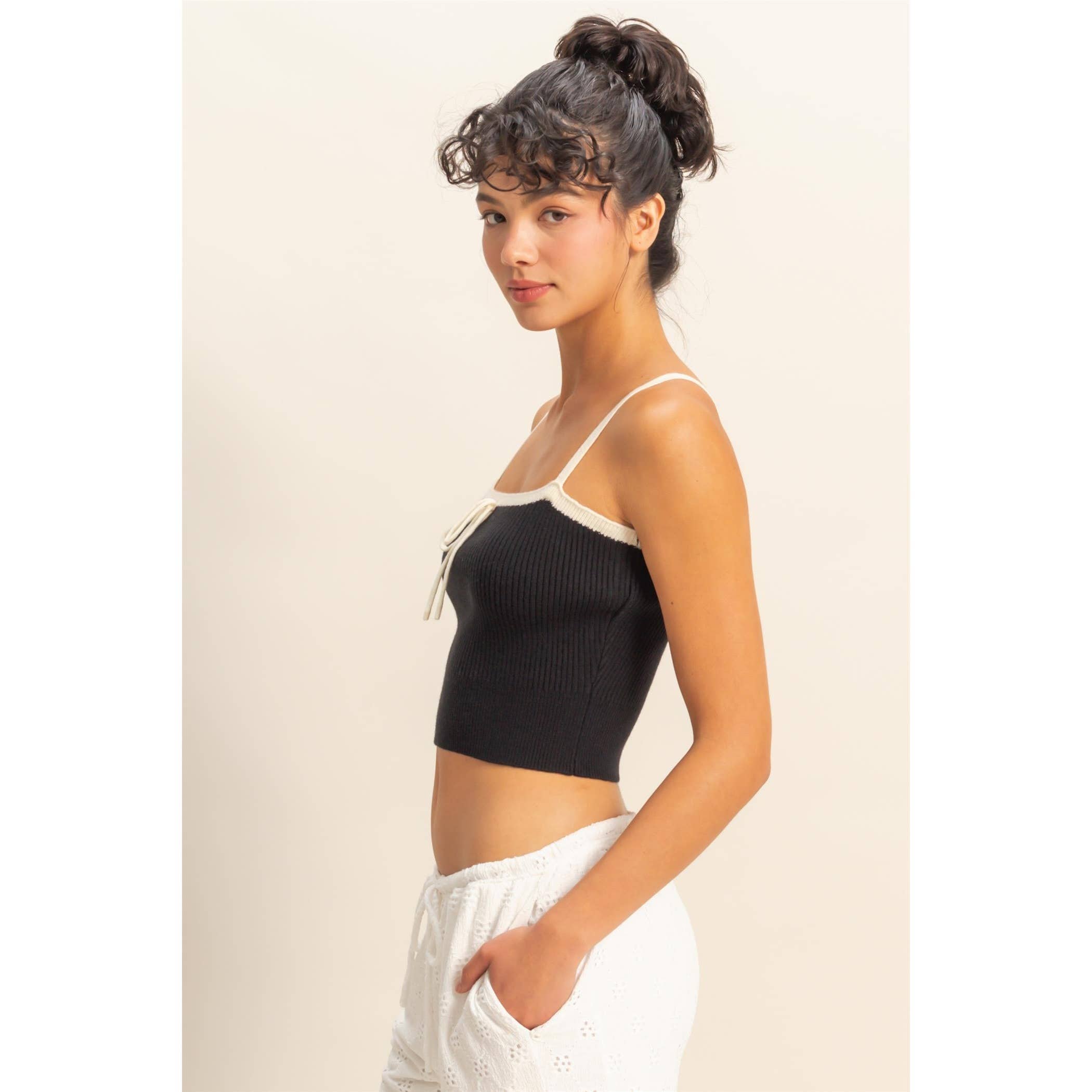 Square Neck Crop Ribbon Knit Top - The Elevated Hippie