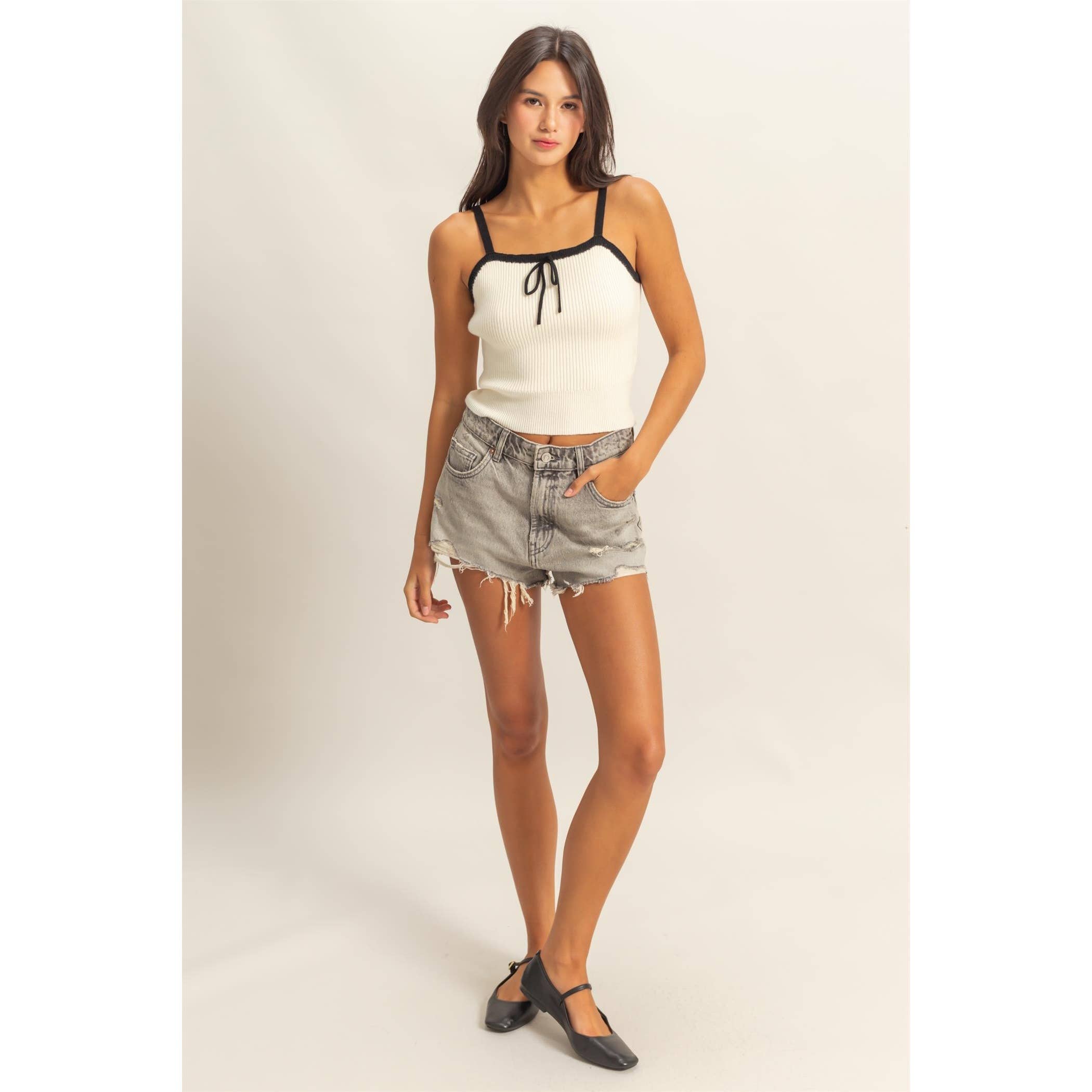 Square Neck Crop Ribbon Knit Top - The Elevated Hippie