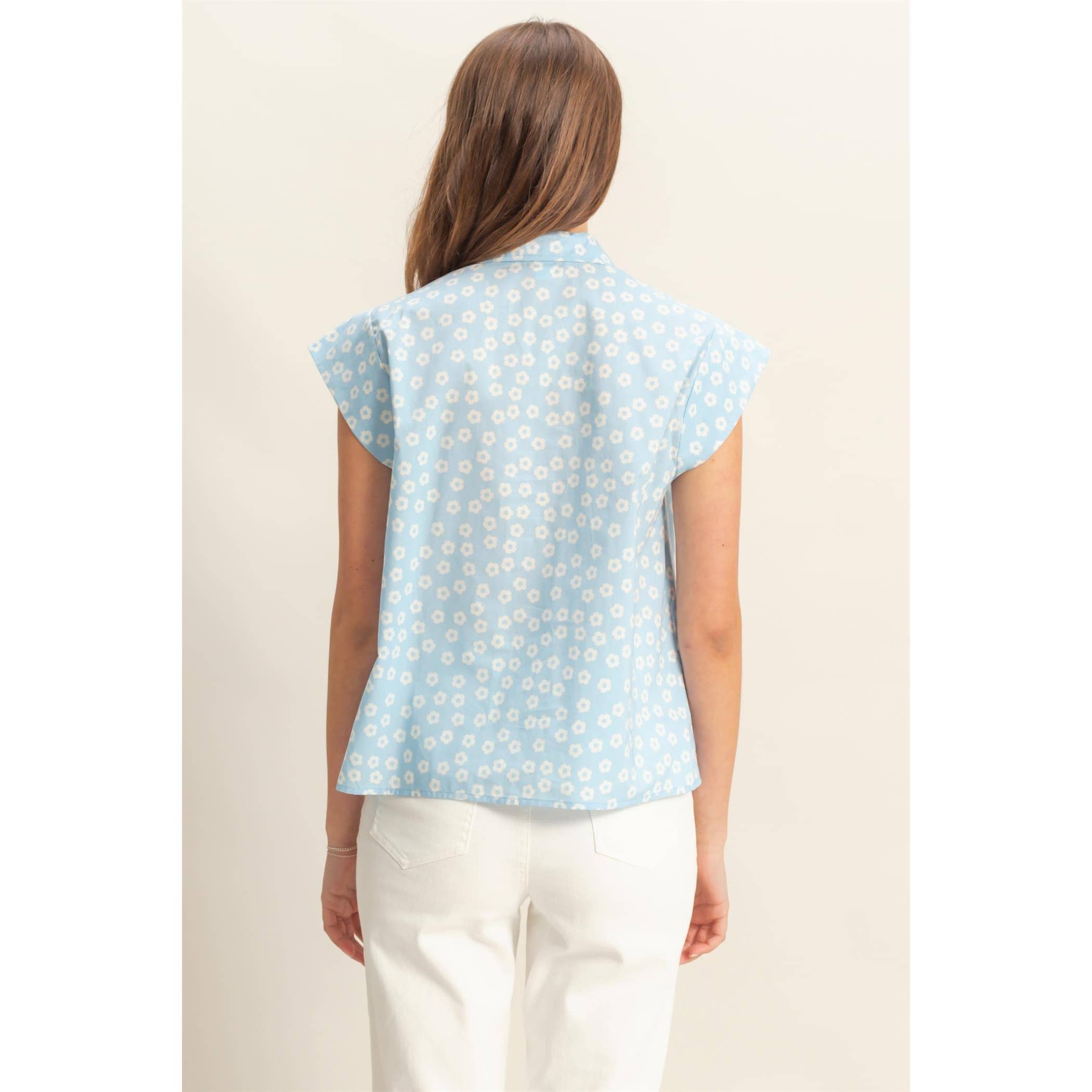 Ditsy Floral Print Cap Sleeve Shirt - The Elevated Hippie