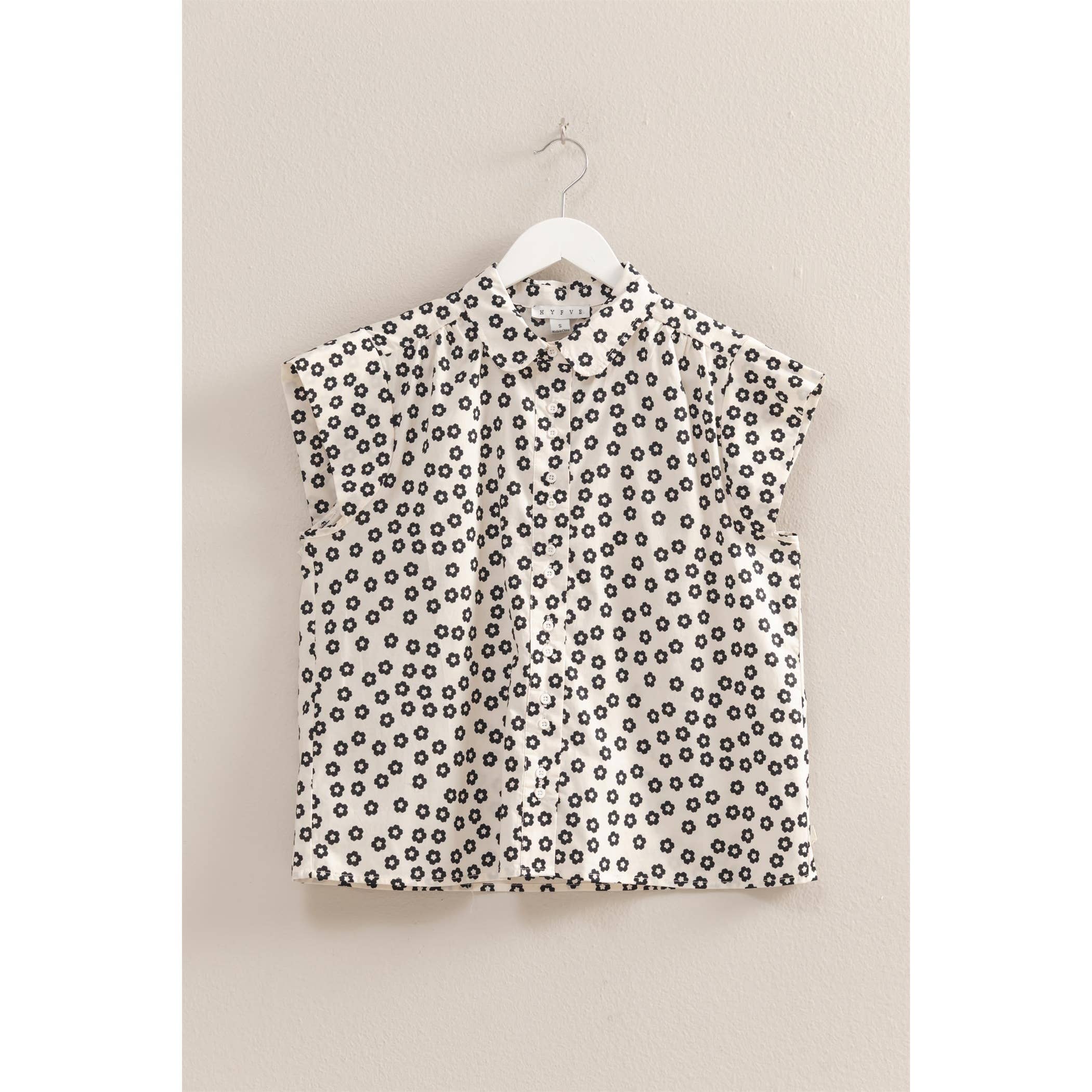 Ditsy Floral Print Cap Sleeve Shirt - The Elevated Hippie