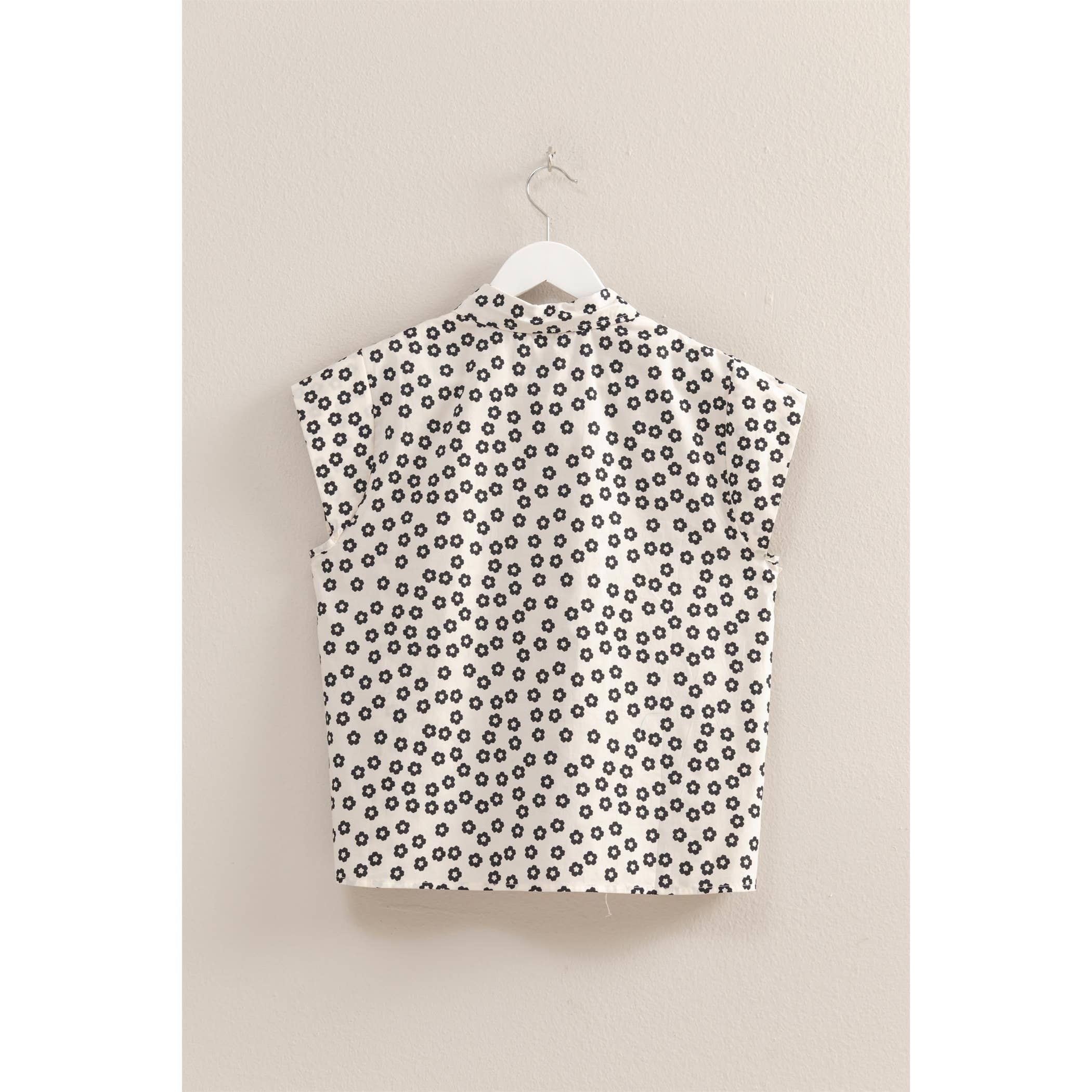 Ditsy Floral Print Cap Sleeve Shirt - The Elevated Hippie