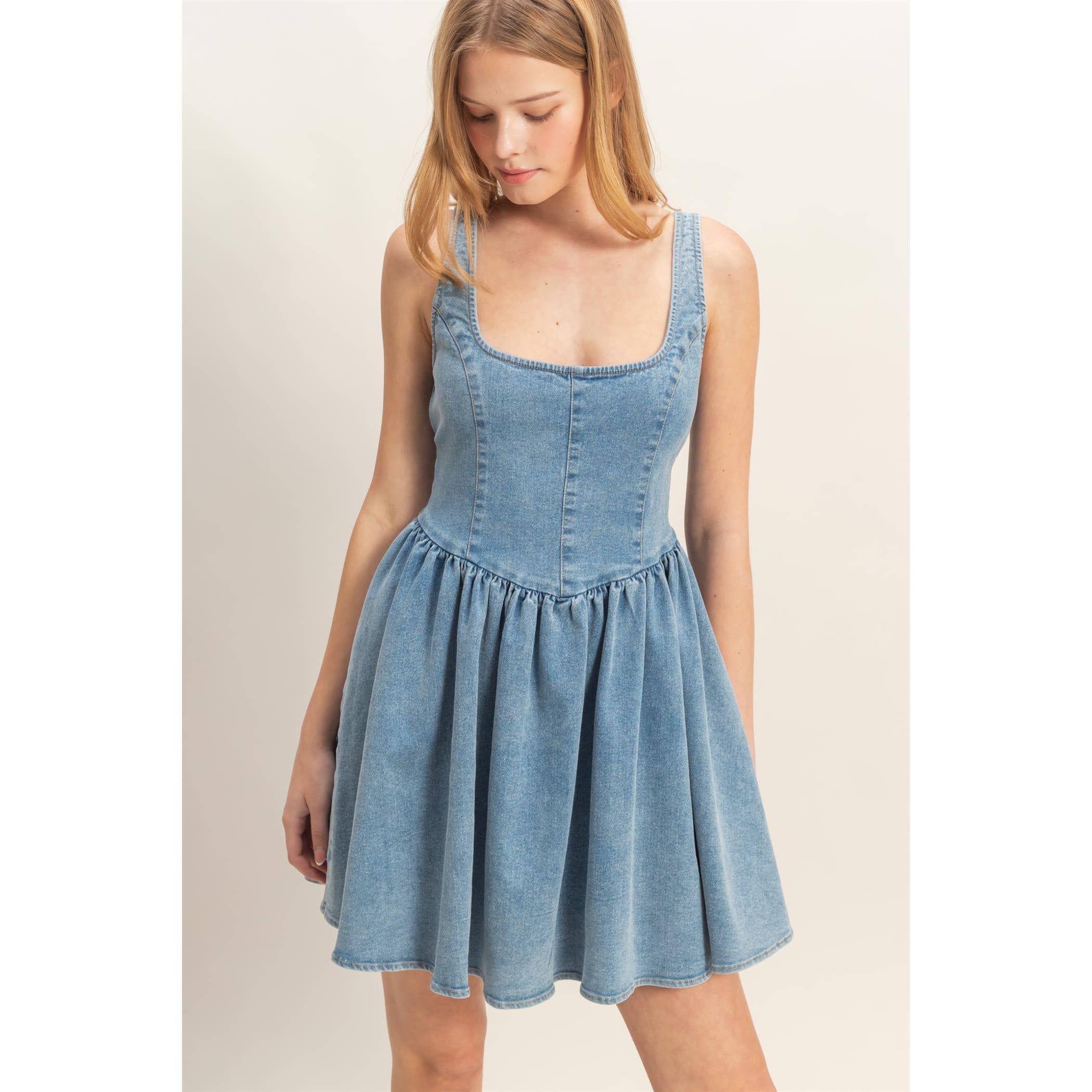 Square Neck Denim Dress - The Elevated Hippie