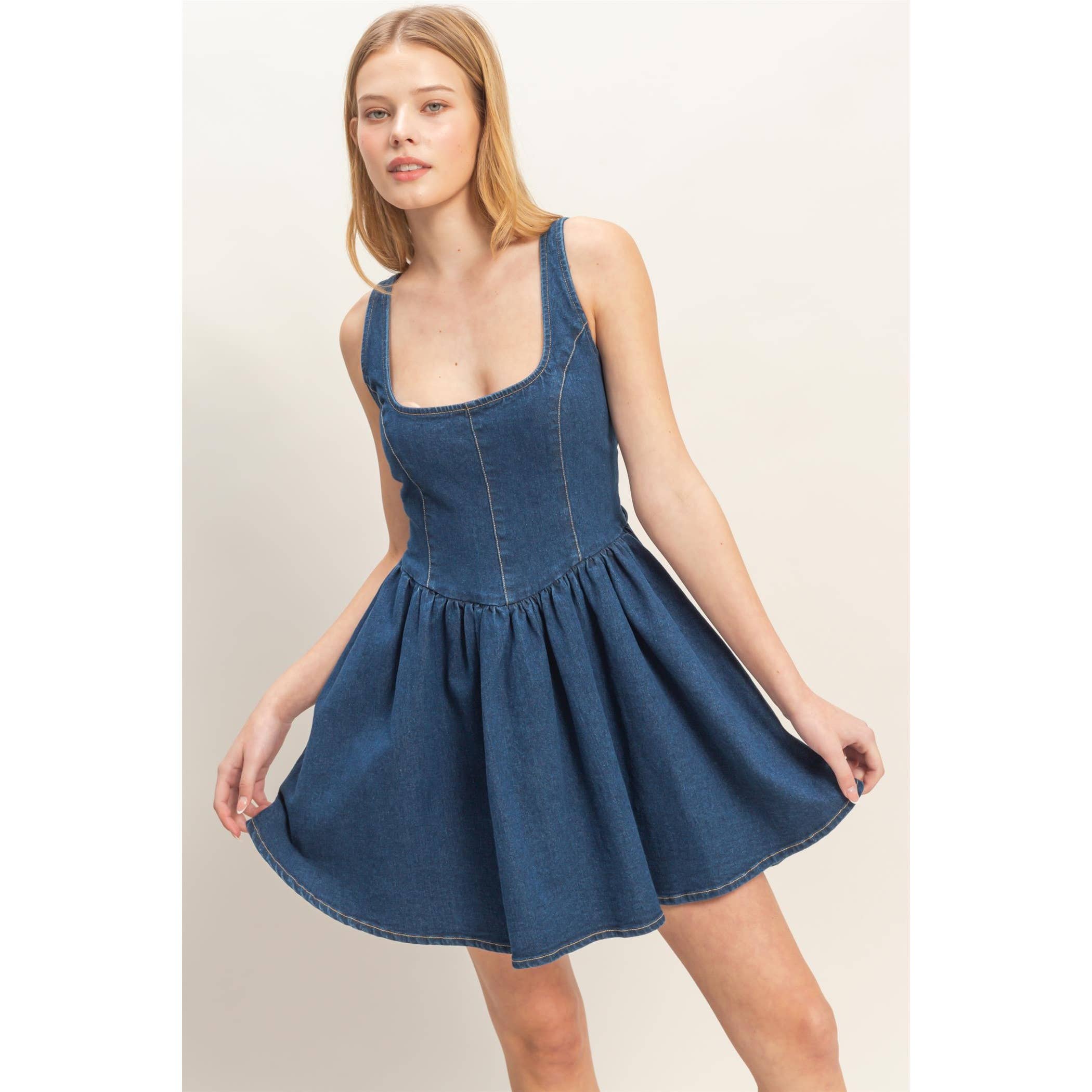 Square Neck Denim Dress - The Elevated Hippie
