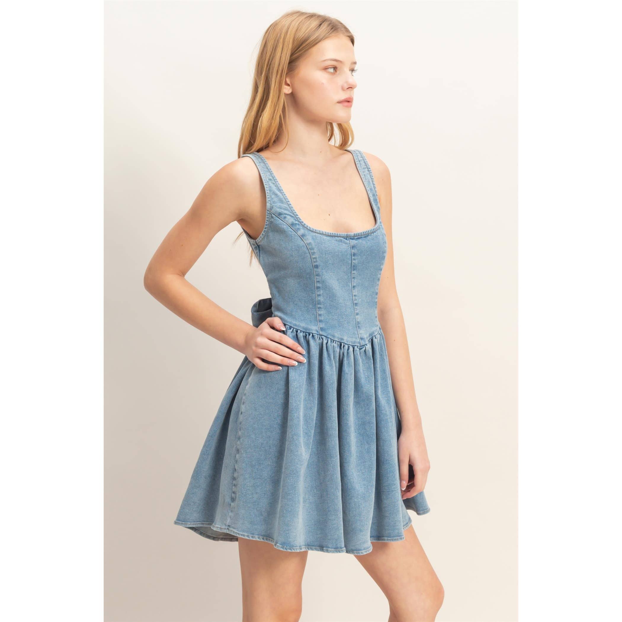 Square Neck Denim Dress - The Elevated Hippie