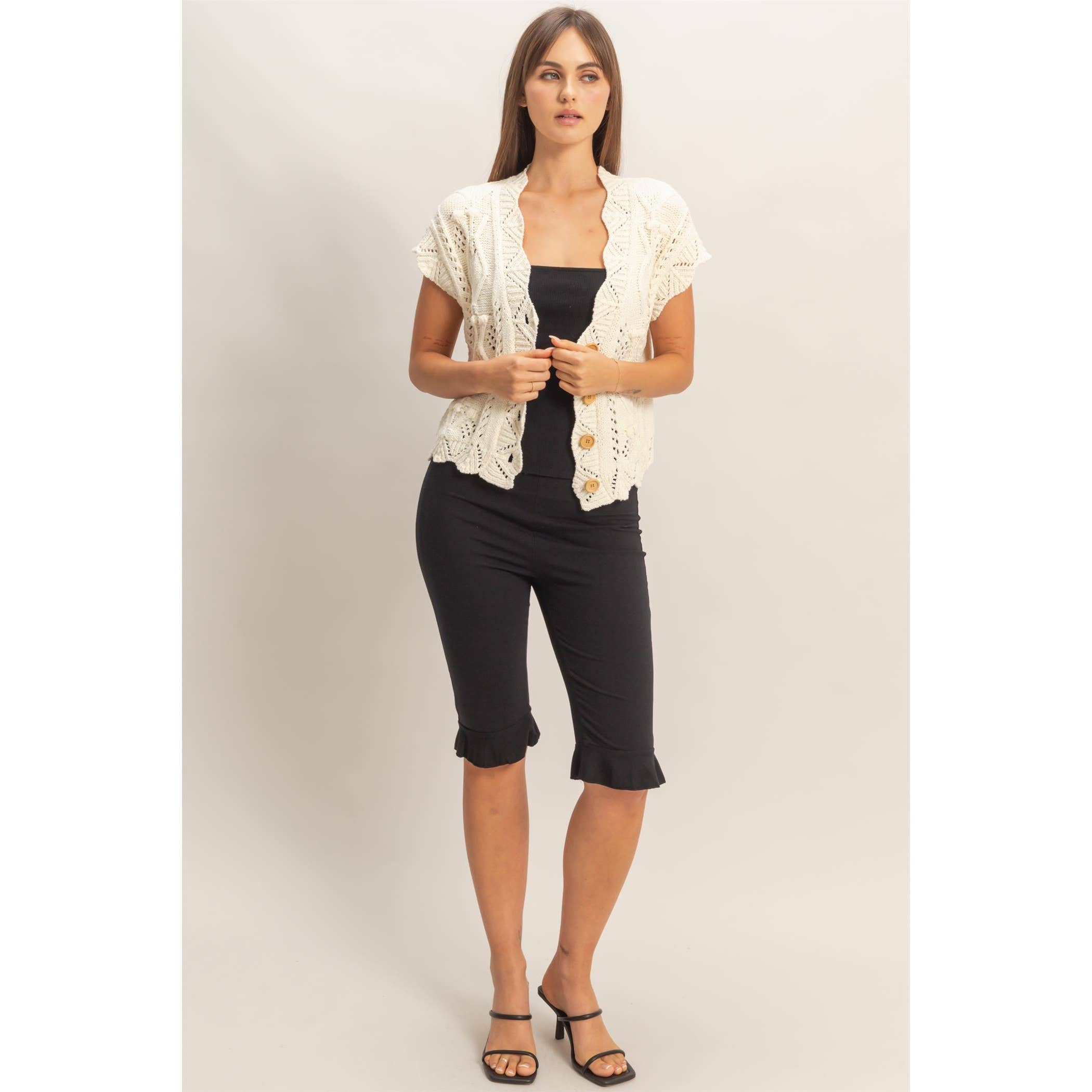 Button-Front Crochet Sweater - The Elevated Hippie