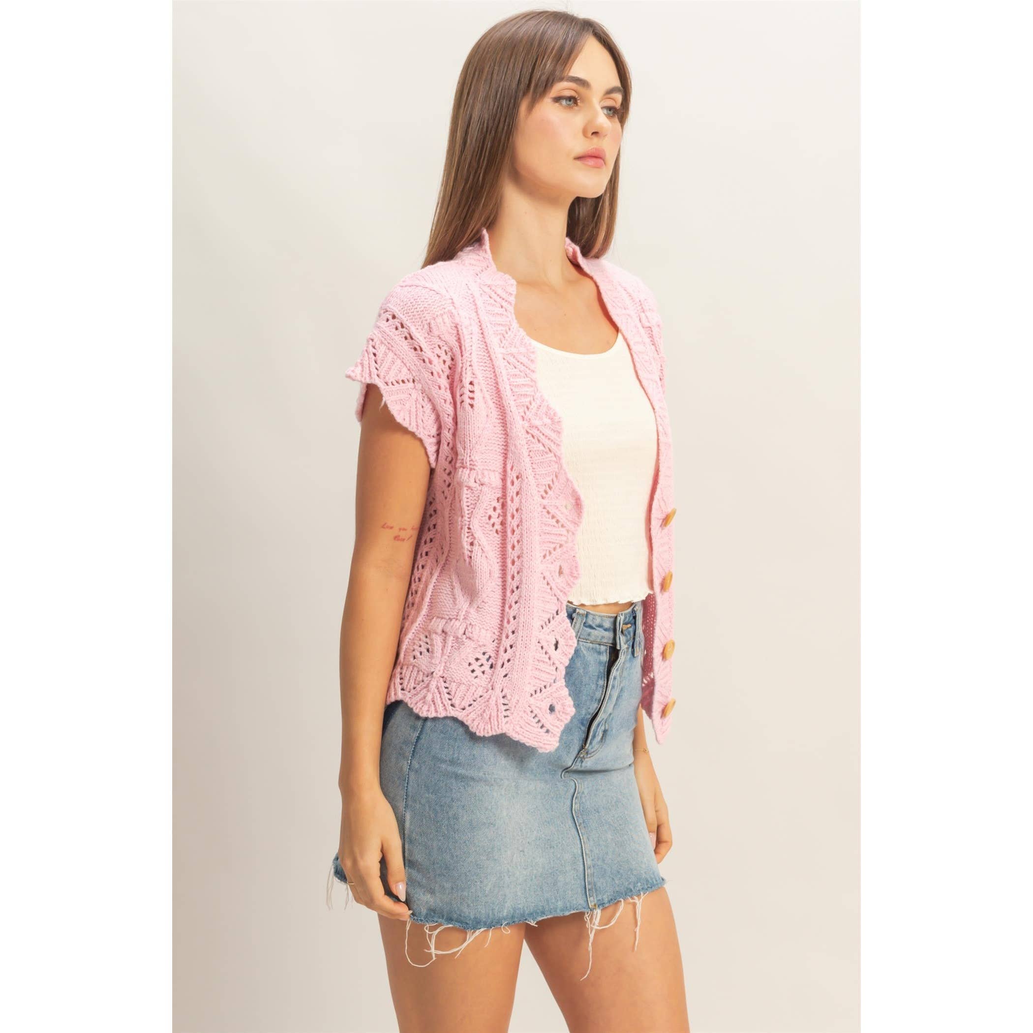 Button-Front Crochet Sweater - The Elevated Hippie