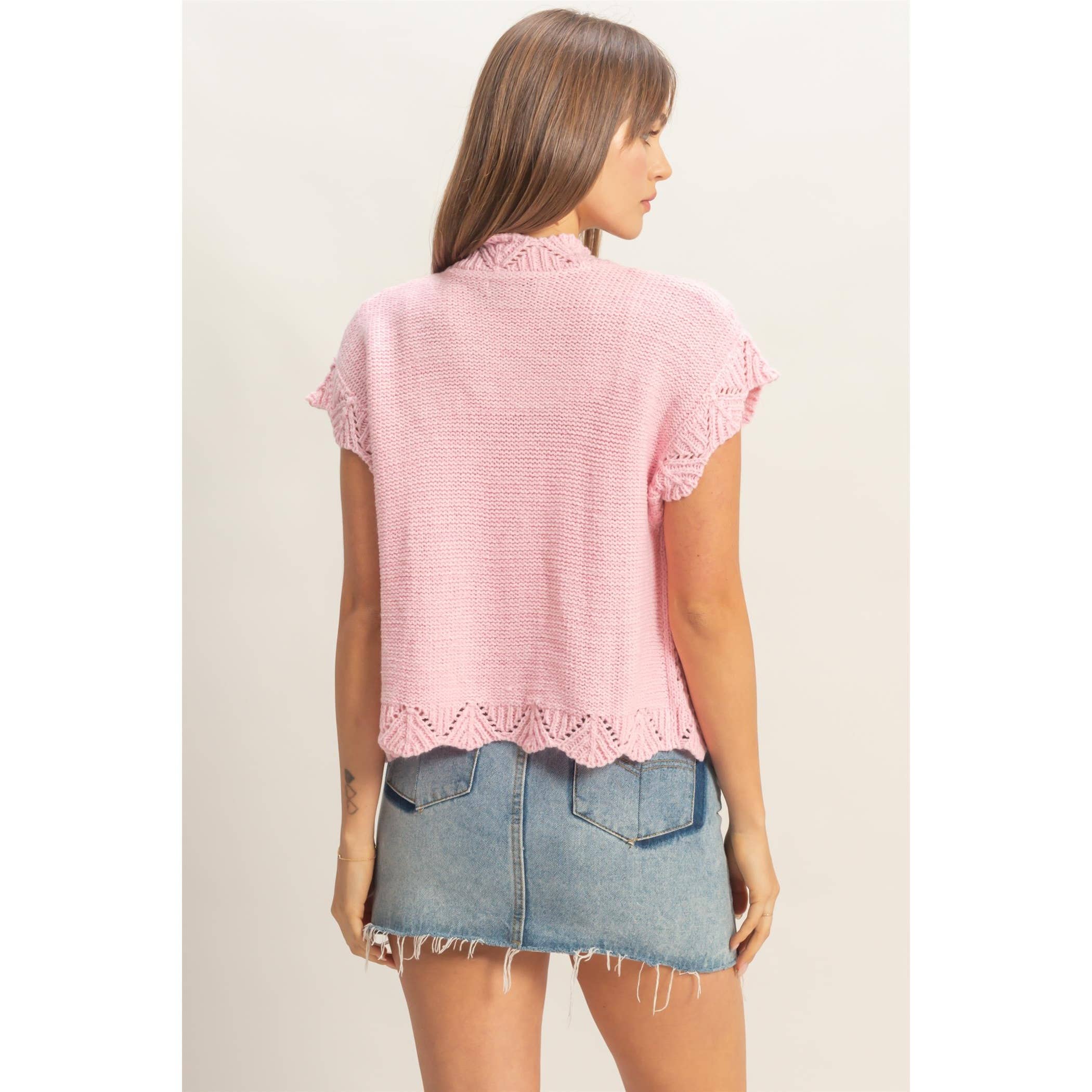 Button-Front Crochet Sweater - The Elevated Hippie