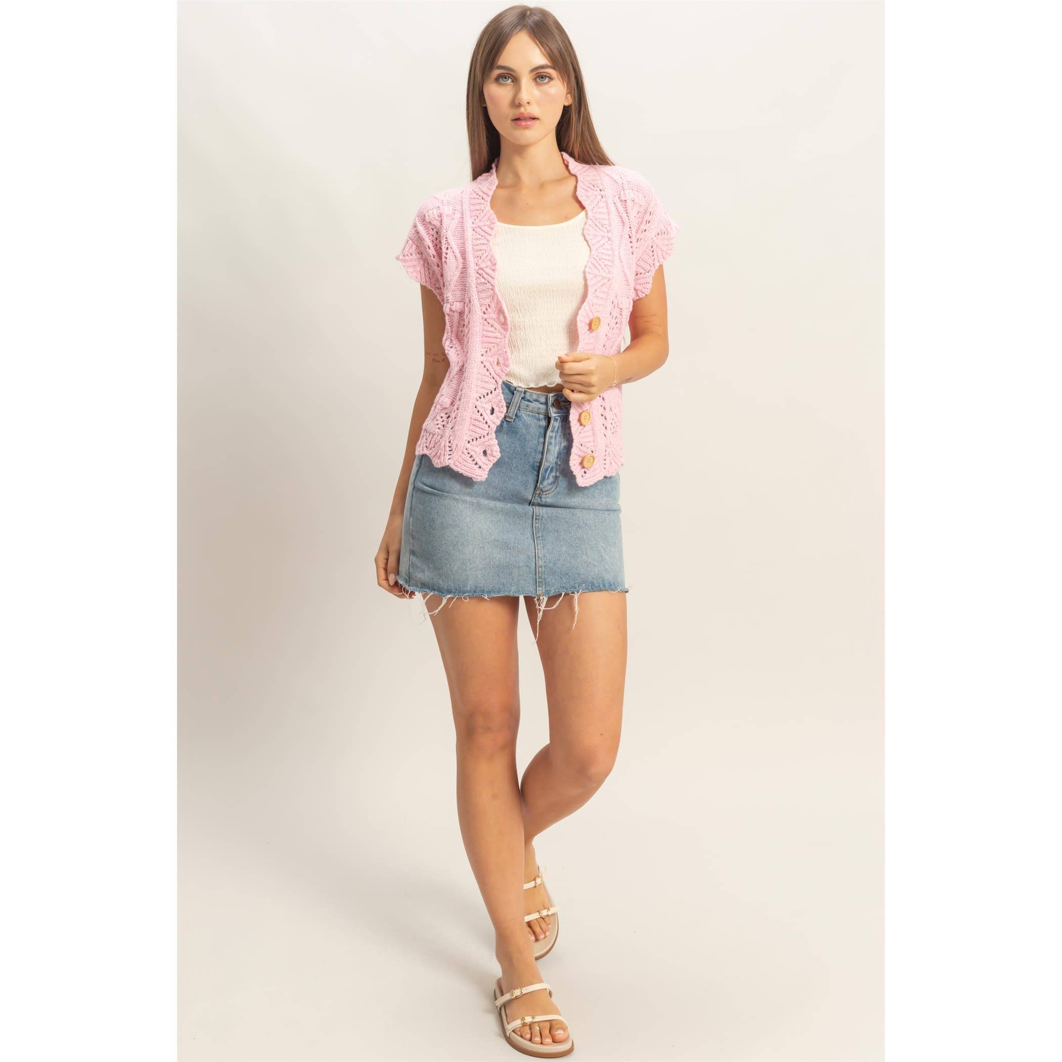 Button-Front Crochet Sweater - The Elevated Hippie