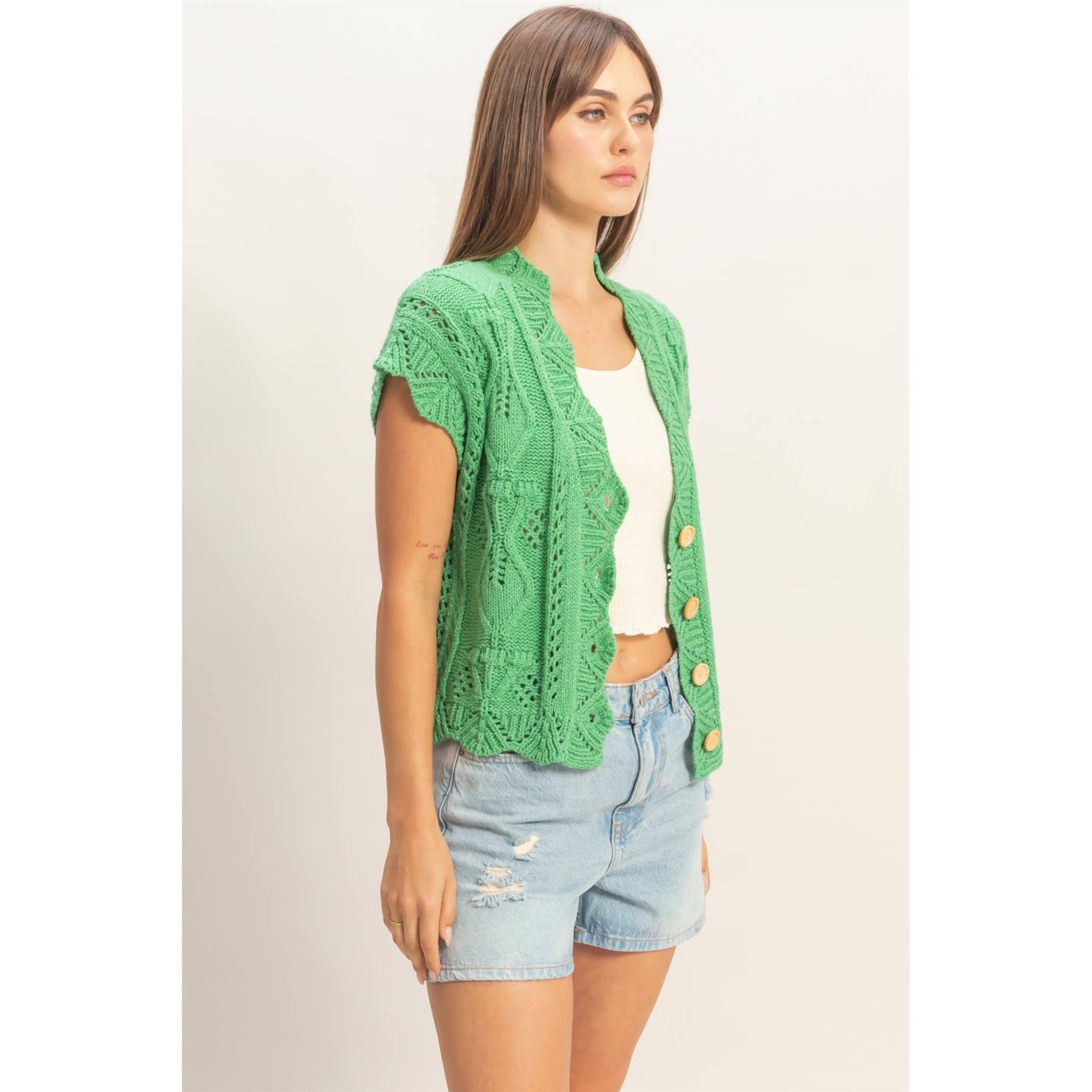 Button-Front Crochet Sweater - The Elevated Hippie