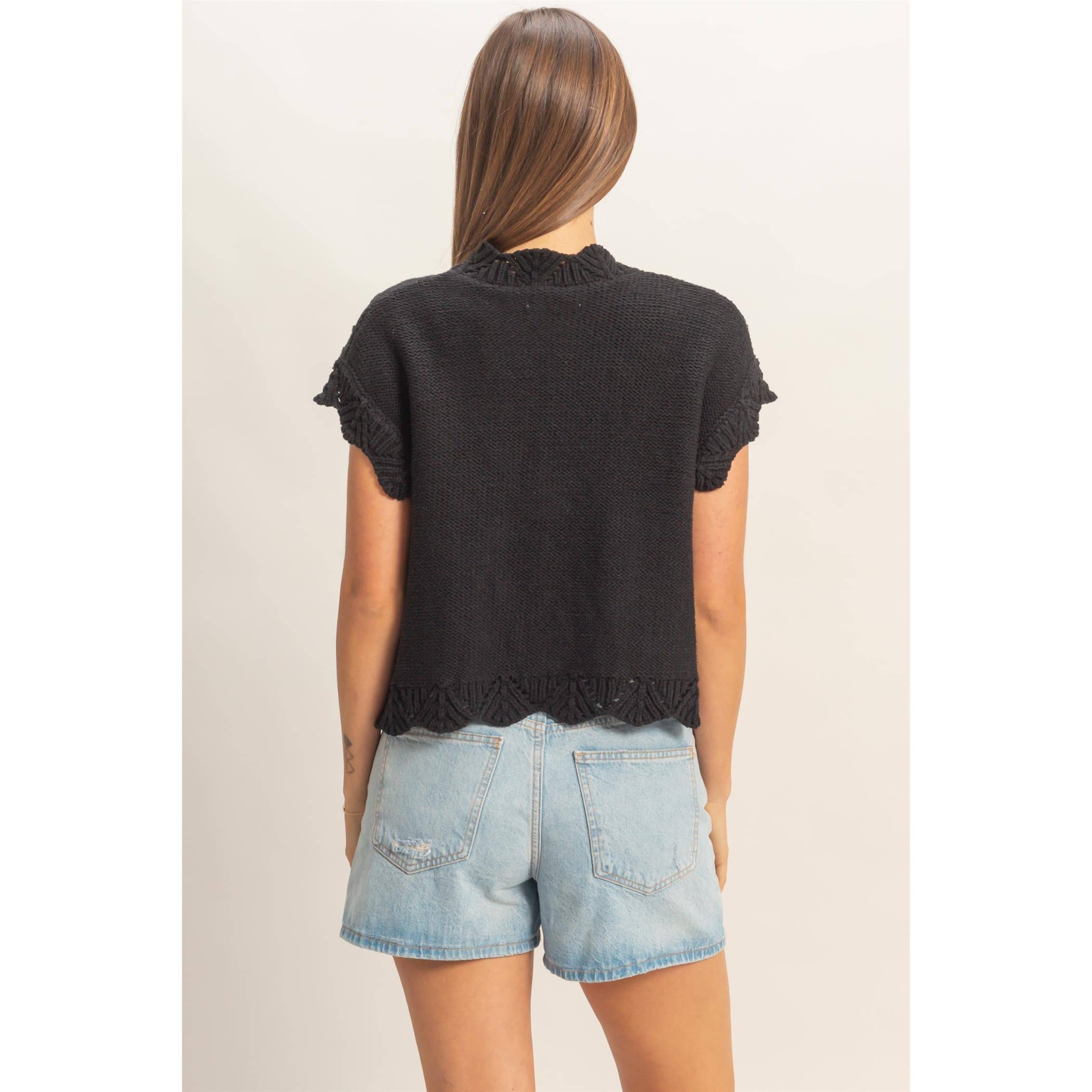 Button-Front Crochet Sweater - The Elevated Hippie