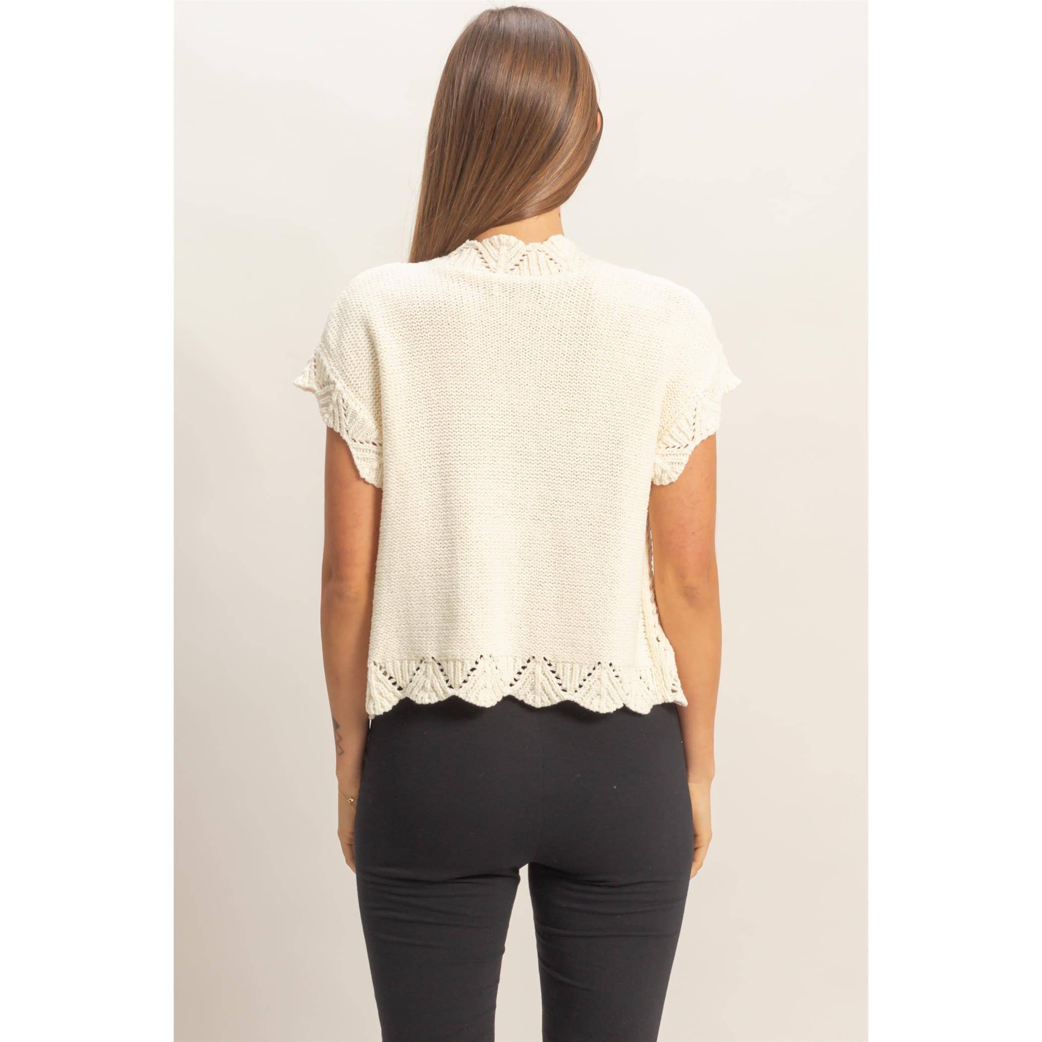 Button-Front Crochet Sweater - The Elevated Hippie