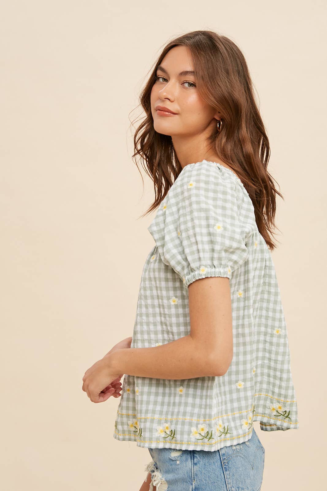 Women's Embroidered Gingham Smock Blouse – Sunny Days Boho Top - The Elevated Hippie