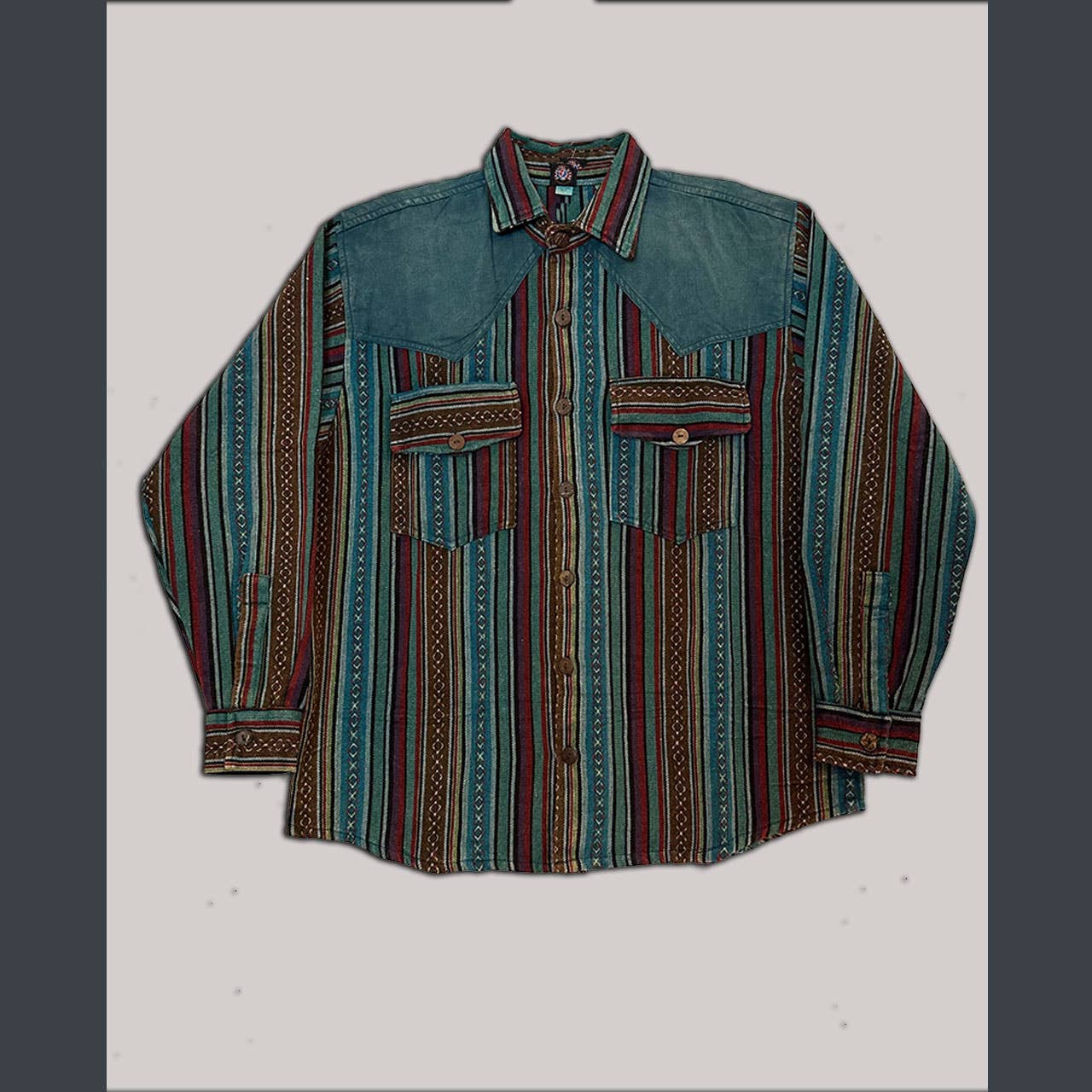 Two Tone Heavy Cotton Patchwork Button Up Men's shirt - The Elevated Hippie
