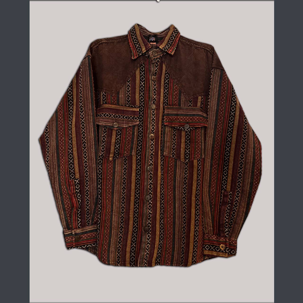 Two Tone Heavy Cotton Patchwork Button Up Men's shirt - The Elevated Hippie