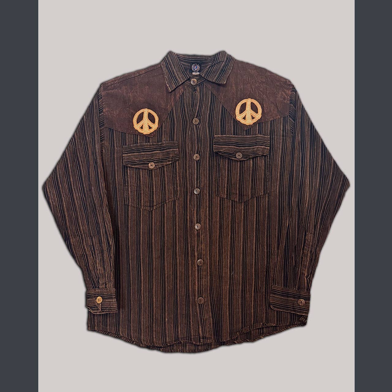 Men's Cotton L\S Cowboy Shirt w/ Tonal Peace Embroidery - The Elevated Hippie