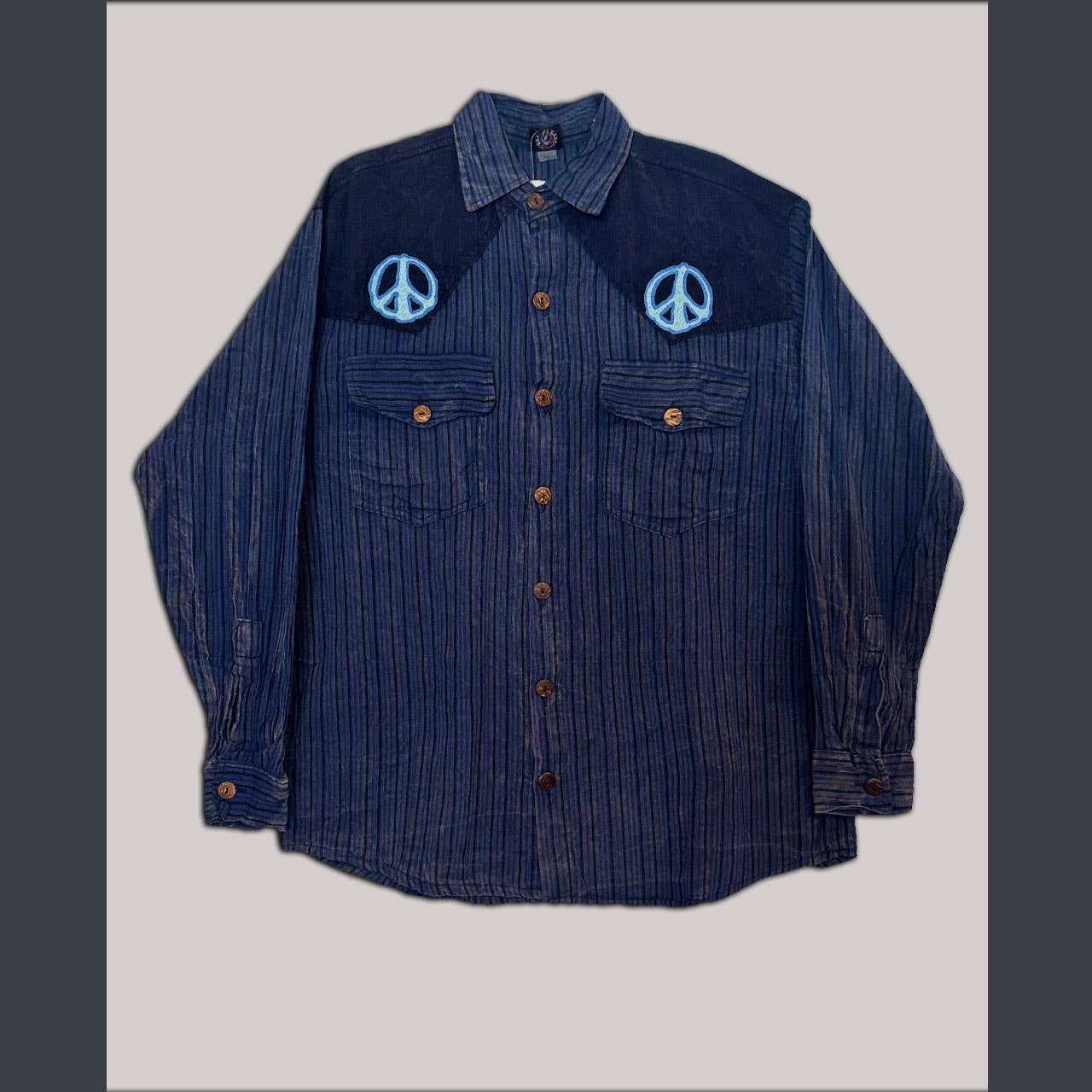 Men's Cotton L\S Cowboy Shirt w/ Tonal Peace Embroidery - The Elevated Hippie