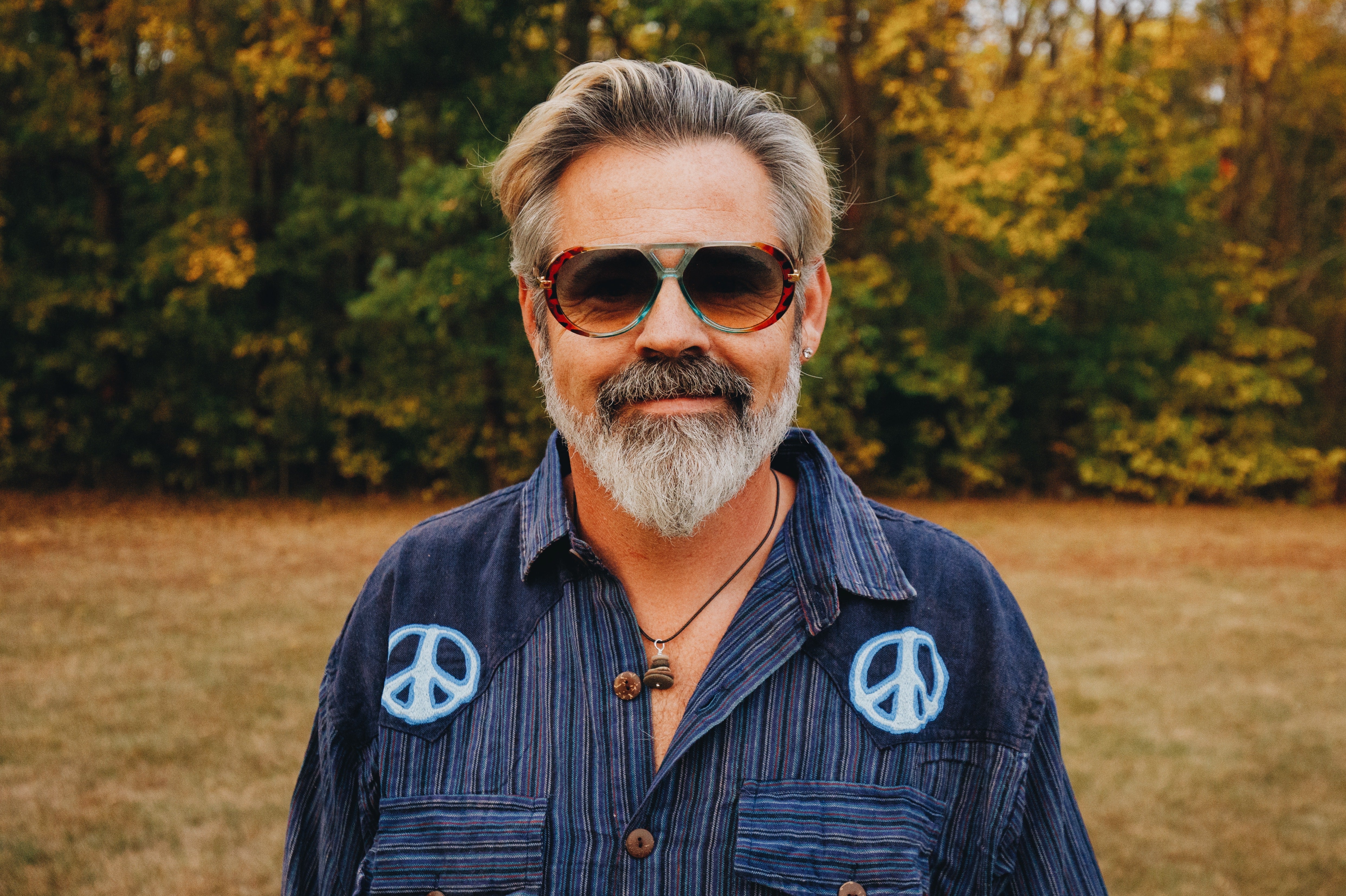 Men's Cotton L\S Cowboy Shirt w/ Tonal Peace Embroidery - The Elevated Hippie