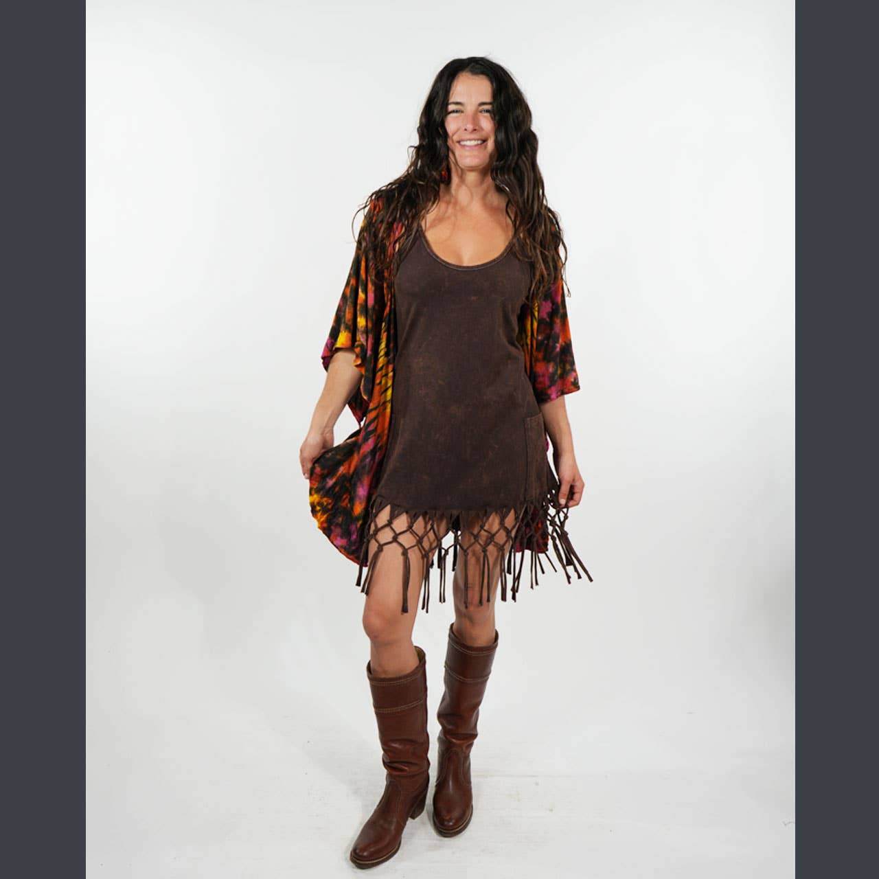 Boho Hippie Cotton Spandex Stonewash Tassel Mini Dress - The Elevated Hippie