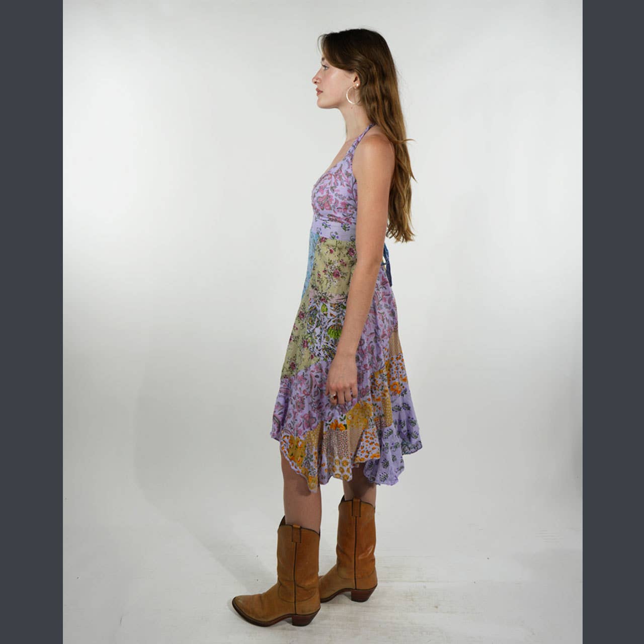 Boho Hippie Cotton Floral Patchwork Sun Dress W/ Pockets - The Elevated Hippie