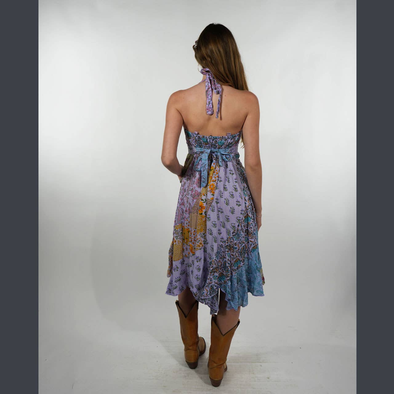 Boho Hippie Cotton Floral Patchwork Sun Dress W/ Pockets - The Elevated Hippie