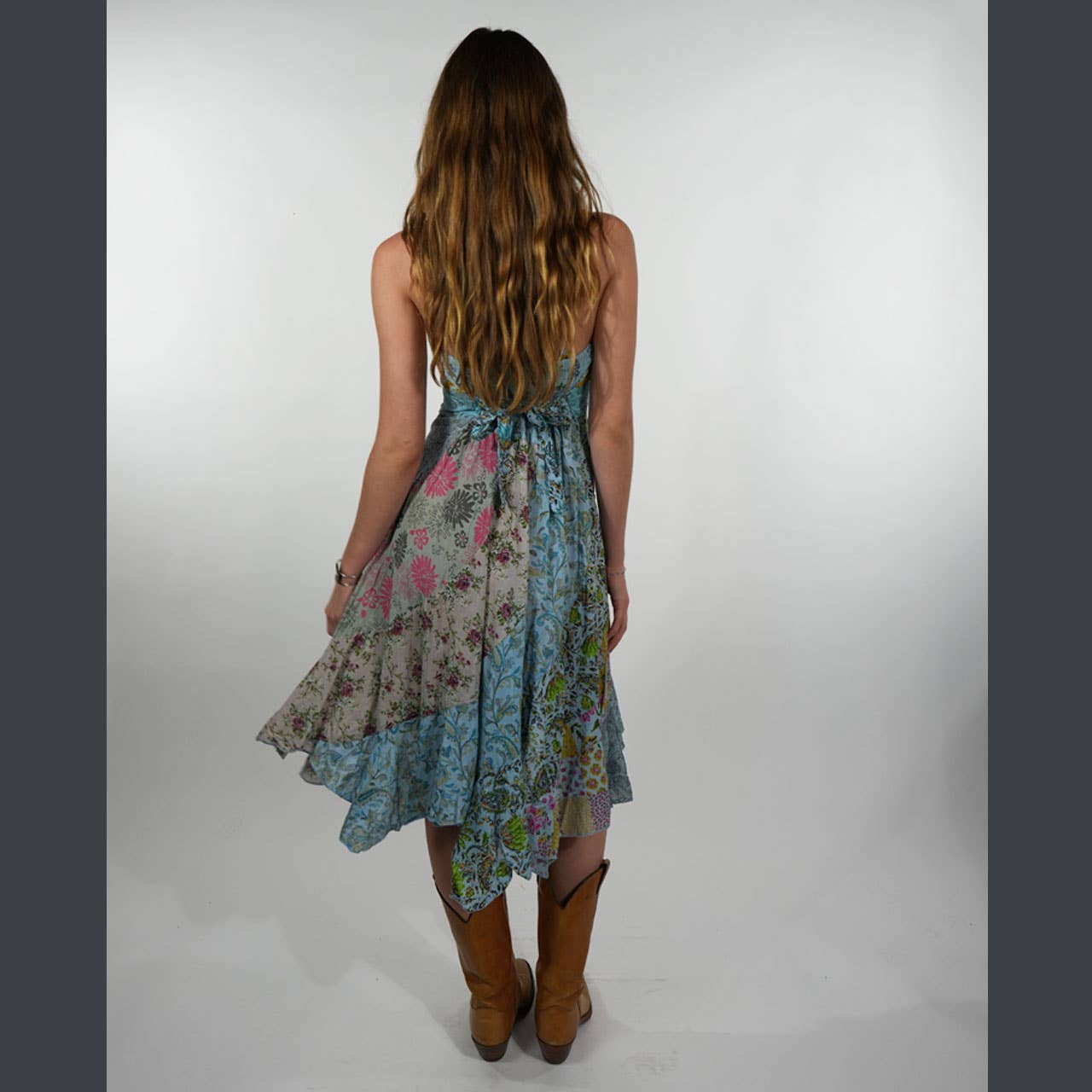 Boho Hippie Cotton Floral Patchwork Sun Dress W/ Pockets - The Elevated Hippie