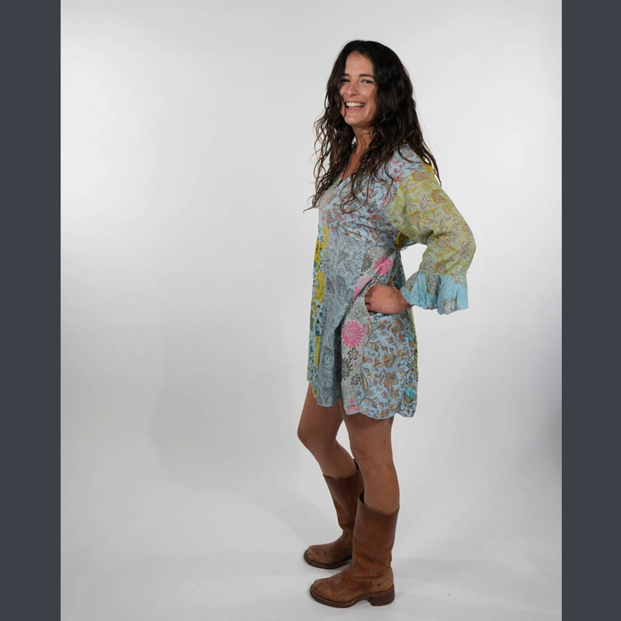 Boho Hippie Cotton Floral Patchwork 1/2 Sleeve Kurtha Top - The Elevated Hippie