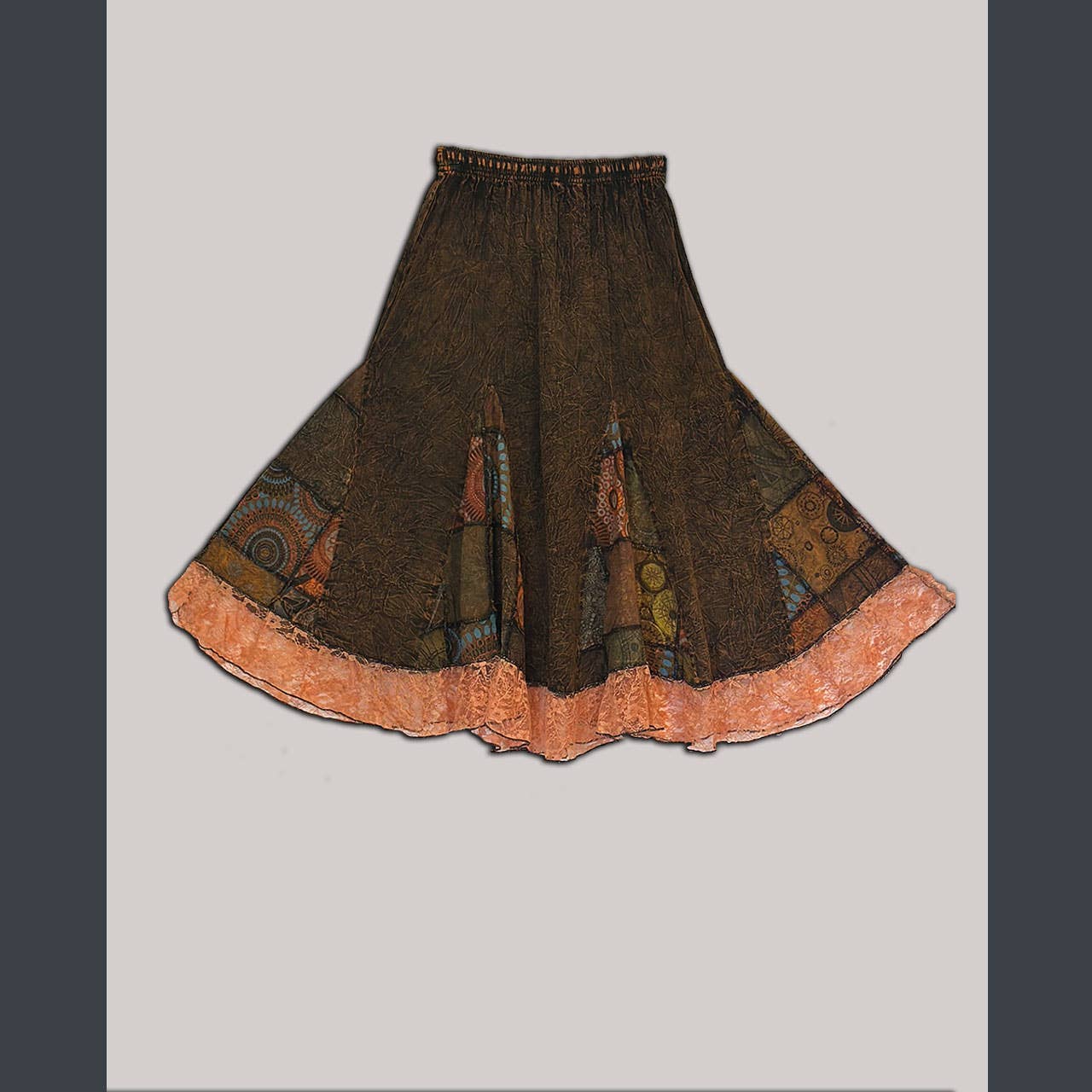 Cotton Enzyme wash & Patchwork Skirt with lace detail - The Elevated Hippie