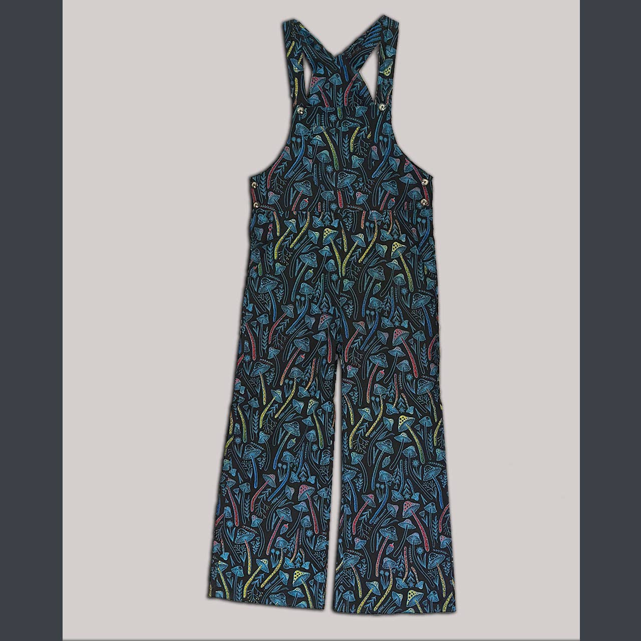Cotton 5 Pocket Overalls with Multi Mushroom Print - The Elevated Hippie