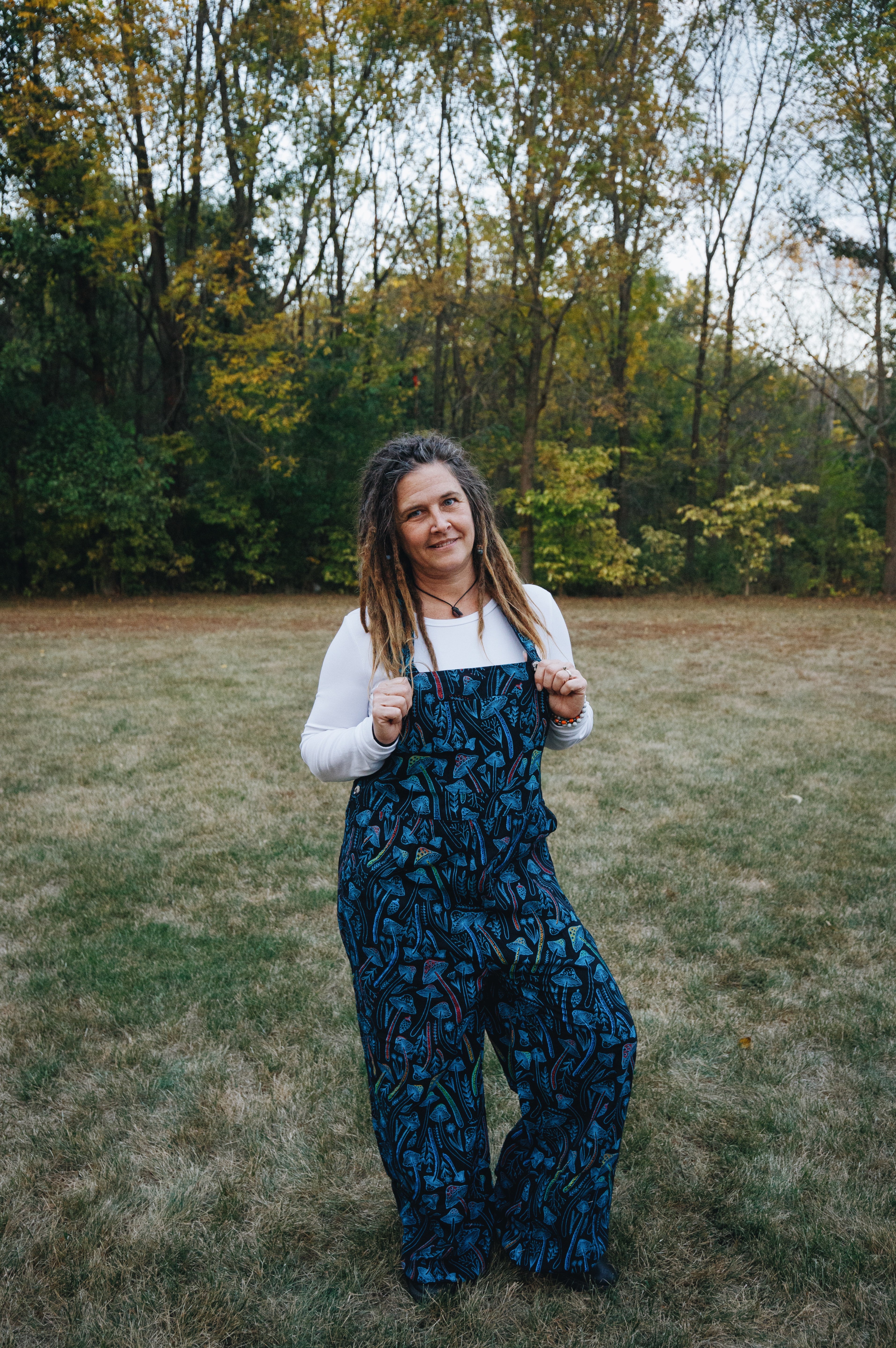 Multi-Mushroom Cotton Wide-Leg Overalls - The Elevated Hippie