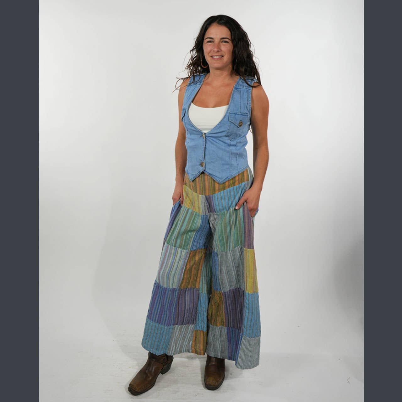 Hippie Boho Striped Cotton Patchwork Wide Leg Pants - The Elevated Hippie