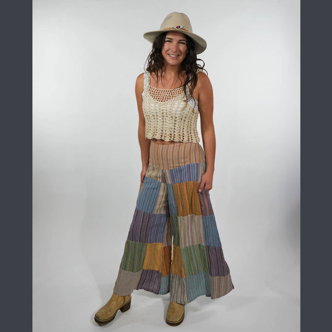 Hippie Boho Striped Cotton Patchwork Wide Leg Pants - The Elevated Hippie