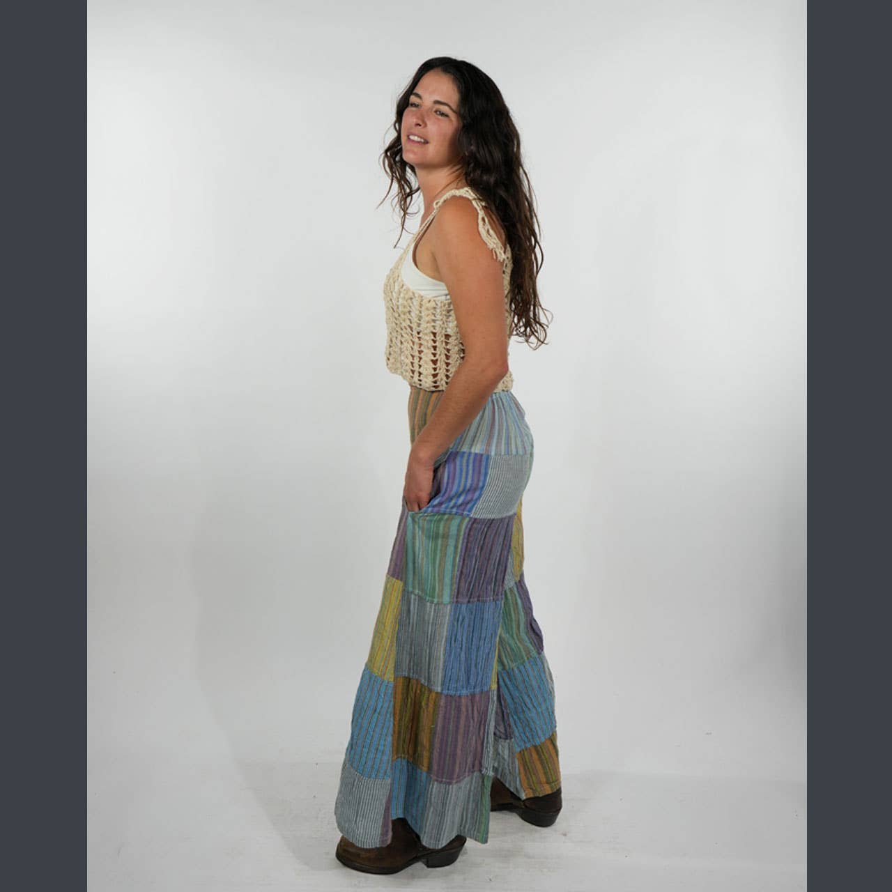 Hippie Boho Striped Cotton Patchwork Wide Leg Pants - The Elevated Hippie