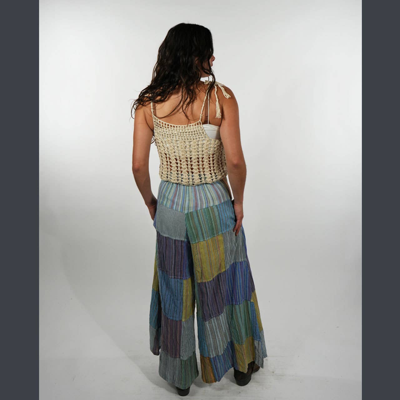 Hippie Boho Striped Cotton Patchwork Wide Leg Pants - The Elevated Hippie
