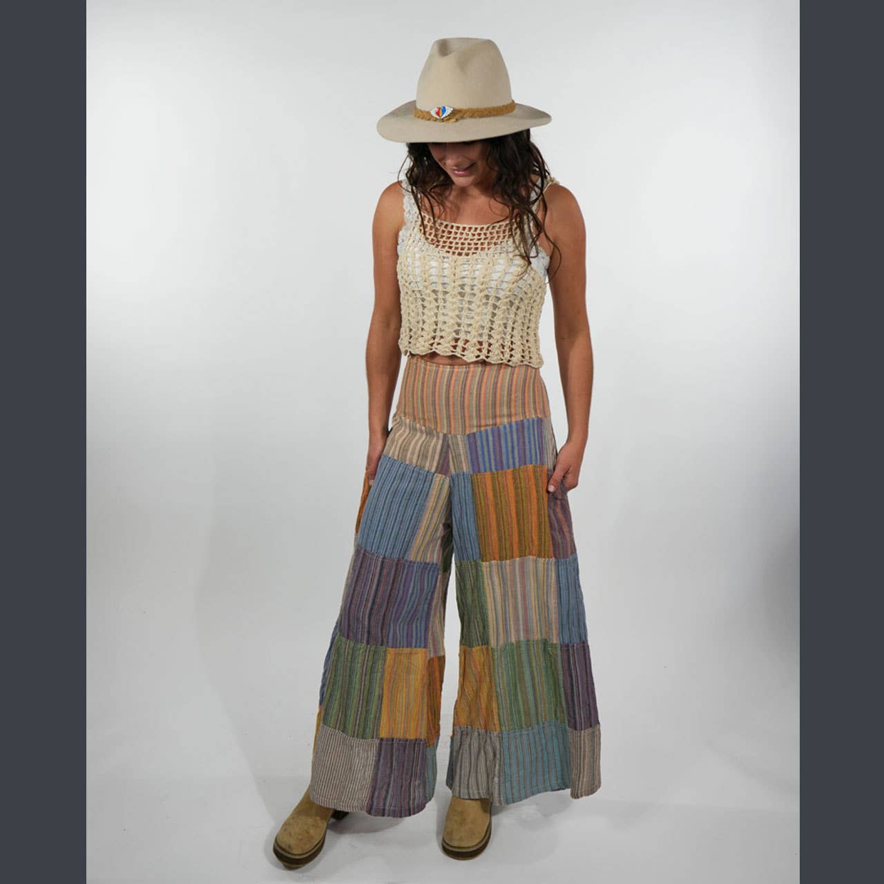Hippie Boho Striped Cotton Patchwork Wide Leg Pants - The Elevated Hippie