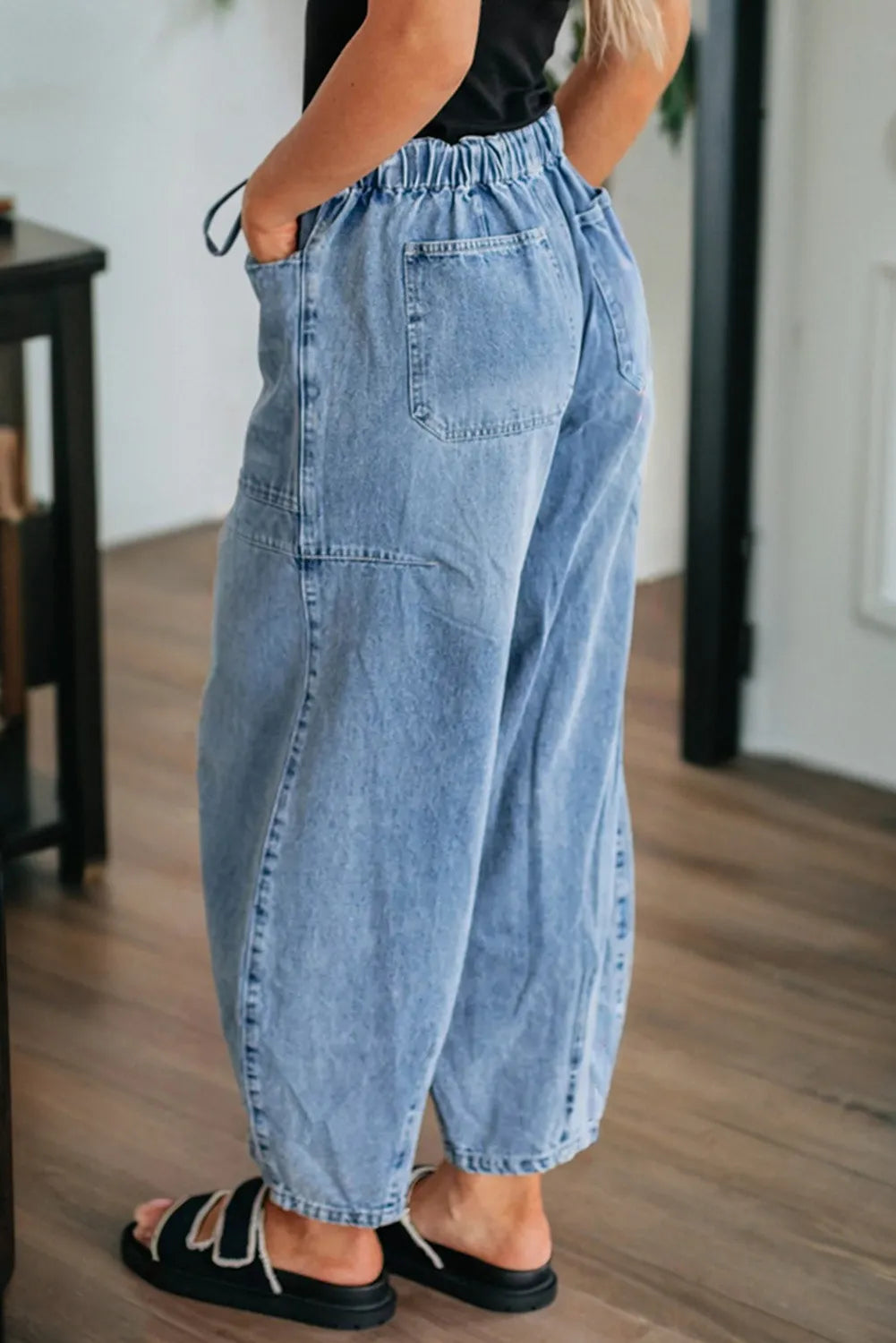 Paperbag Waist Barrel Jeans with Patch Pockets boho clothing, festival outfit, hippie style apparel | Elevated Hippie