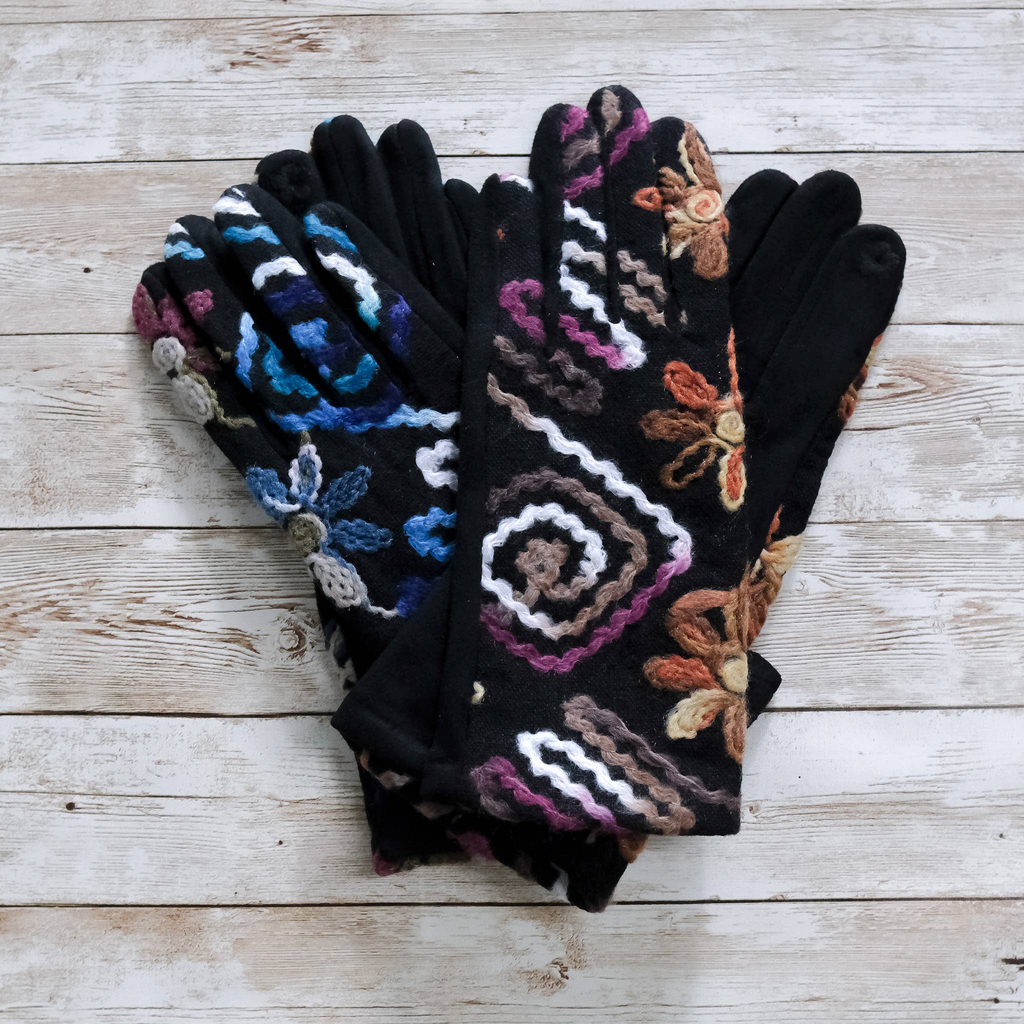 Hand Embroidered Fleece Lined Winter Gloves (Pack of 6) - The Elevated Hippie