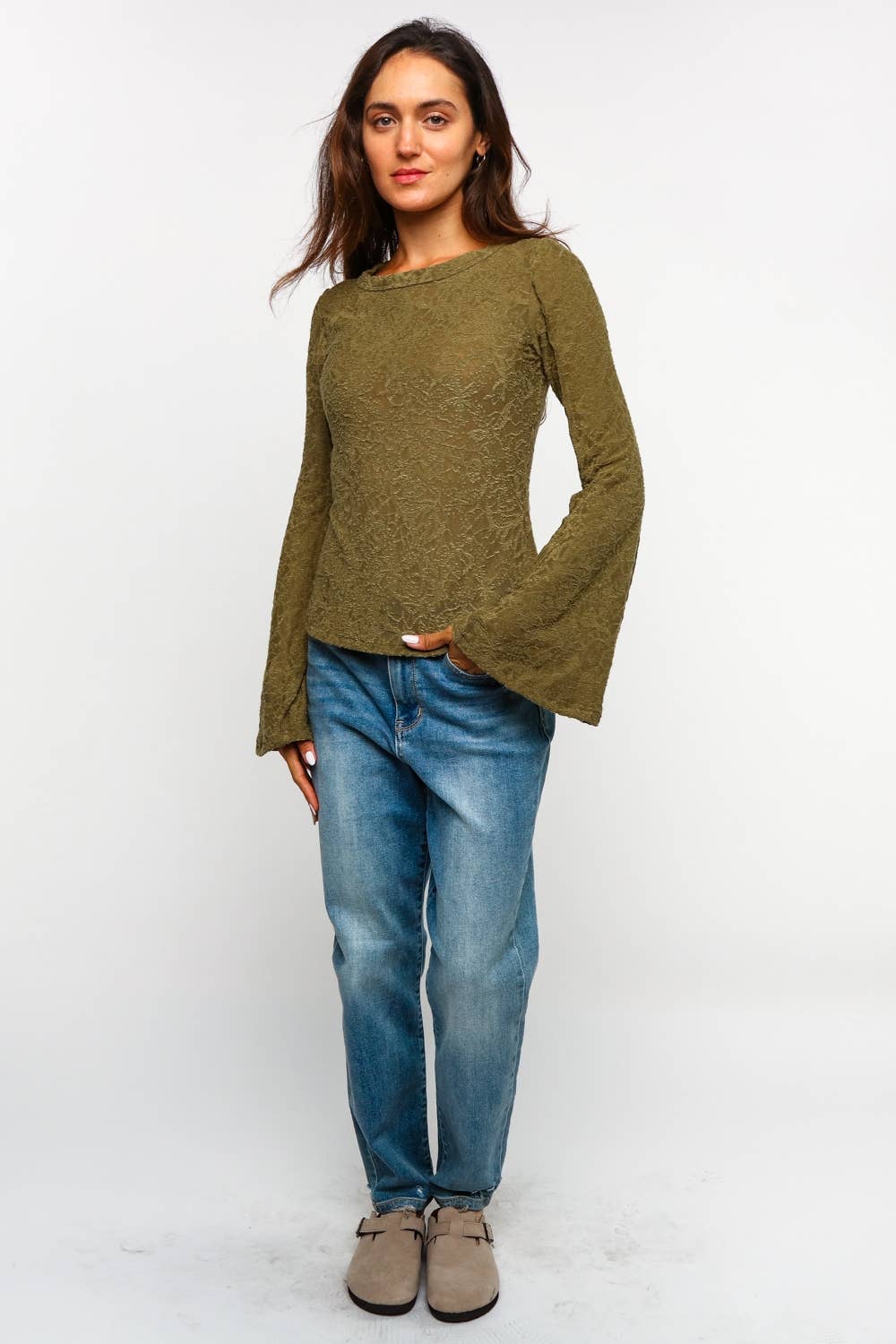 PLUS SIZE BELL SLEEVE FLORAL JACQUARD KNIT TOP - The Elevated Hippie