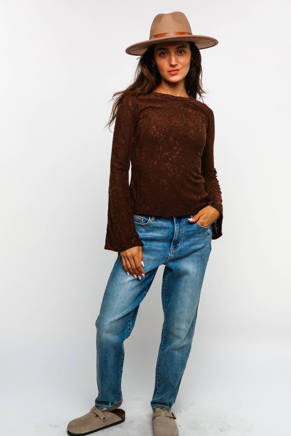 PLUS SIZE BELL SLEEVE FLORAL JACQUARD KNIT TOP - The Elevated Hippie